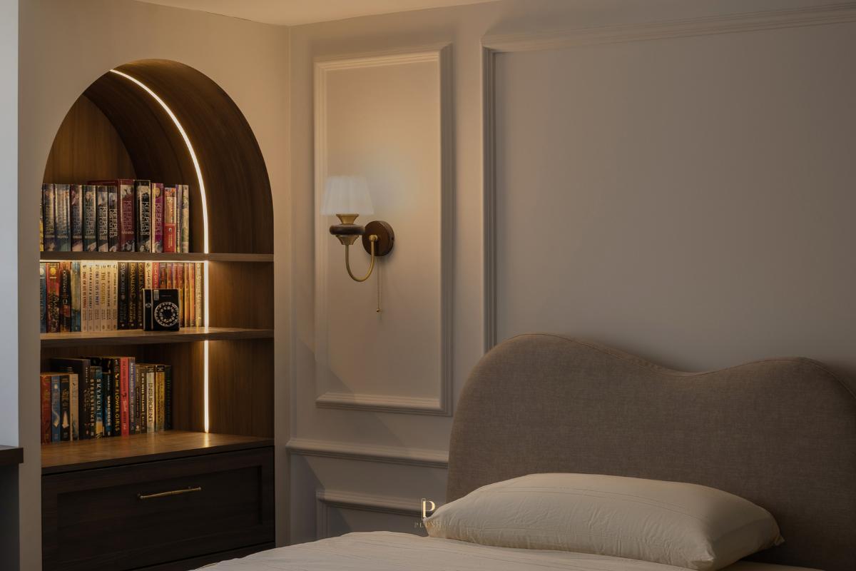 Modern Bedroom with Bookshelf and Single Bed