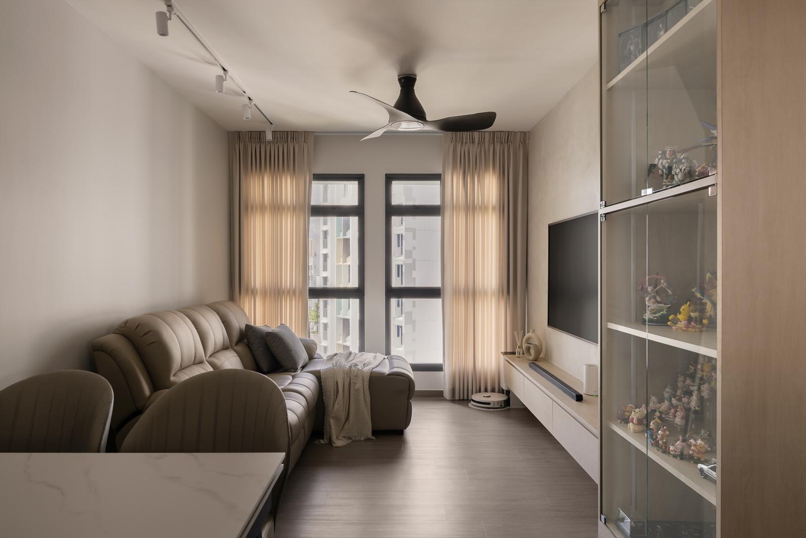 Scandinavian Living Room with Vinyl Flooring and TV Console
