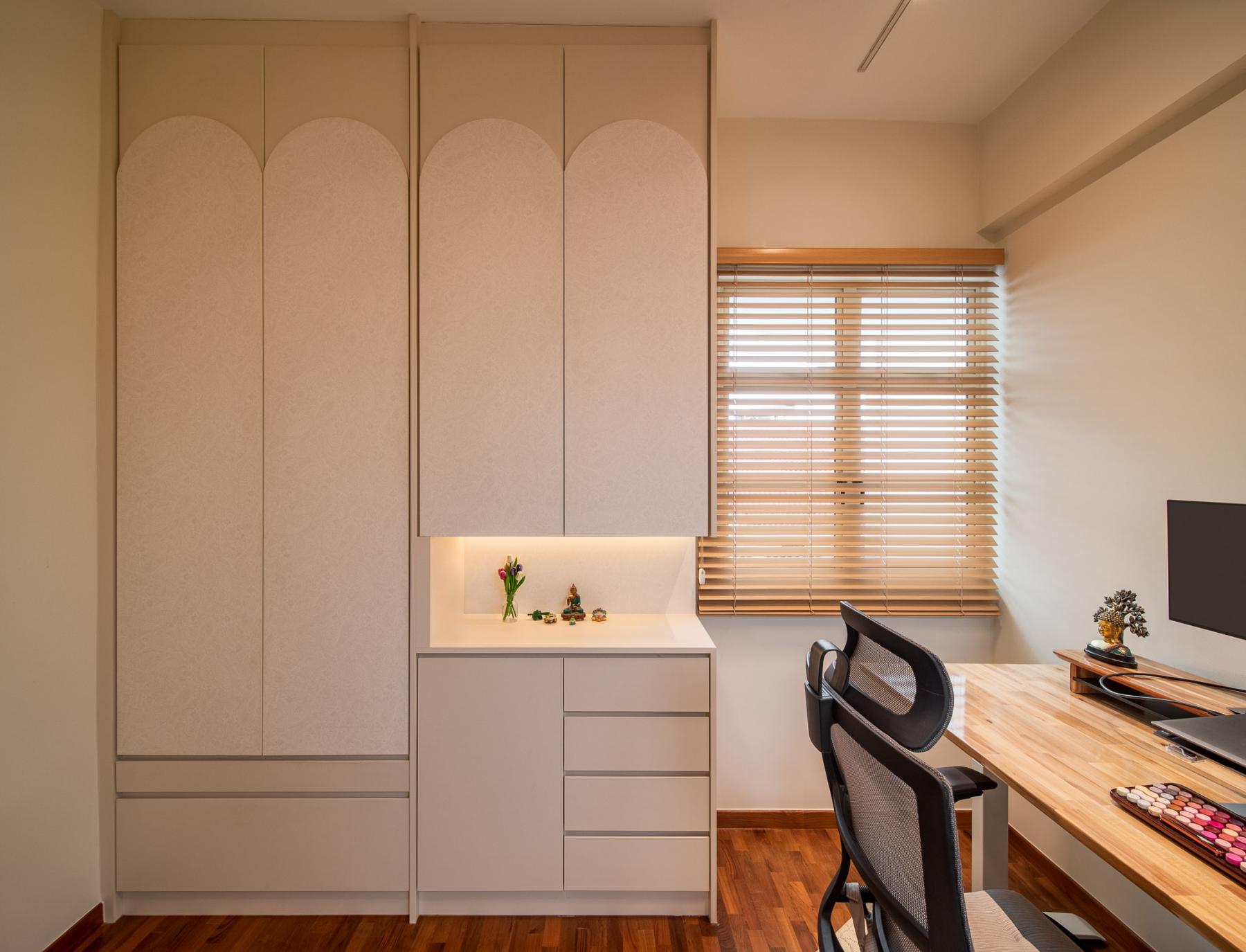 Eclectic Bedroom with Bookshelf and Parquet Floor