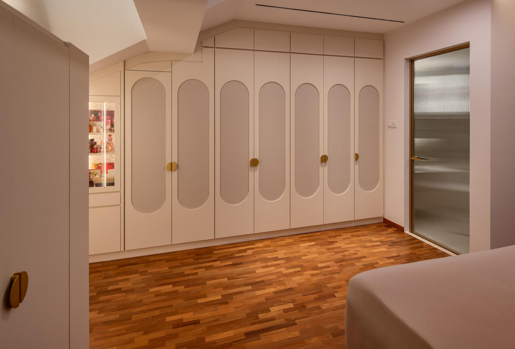 Eclectic Bedroom with Parquet Floor and Wardrobe
