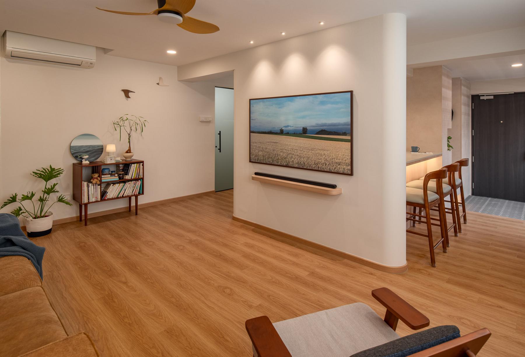 Minimalist Living Room with Countertop and Vinyl Flooring