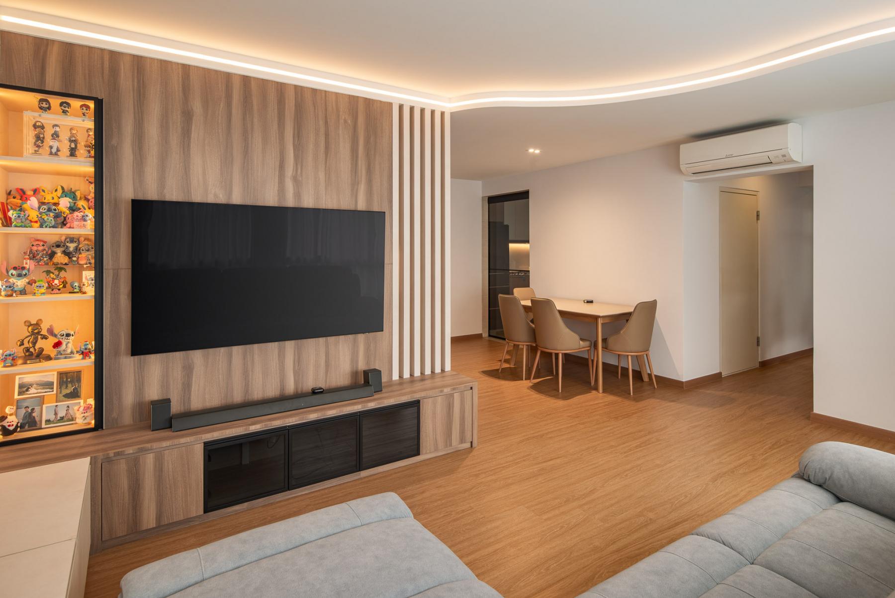Contemporary Living Room with TV Console and Feature Wall