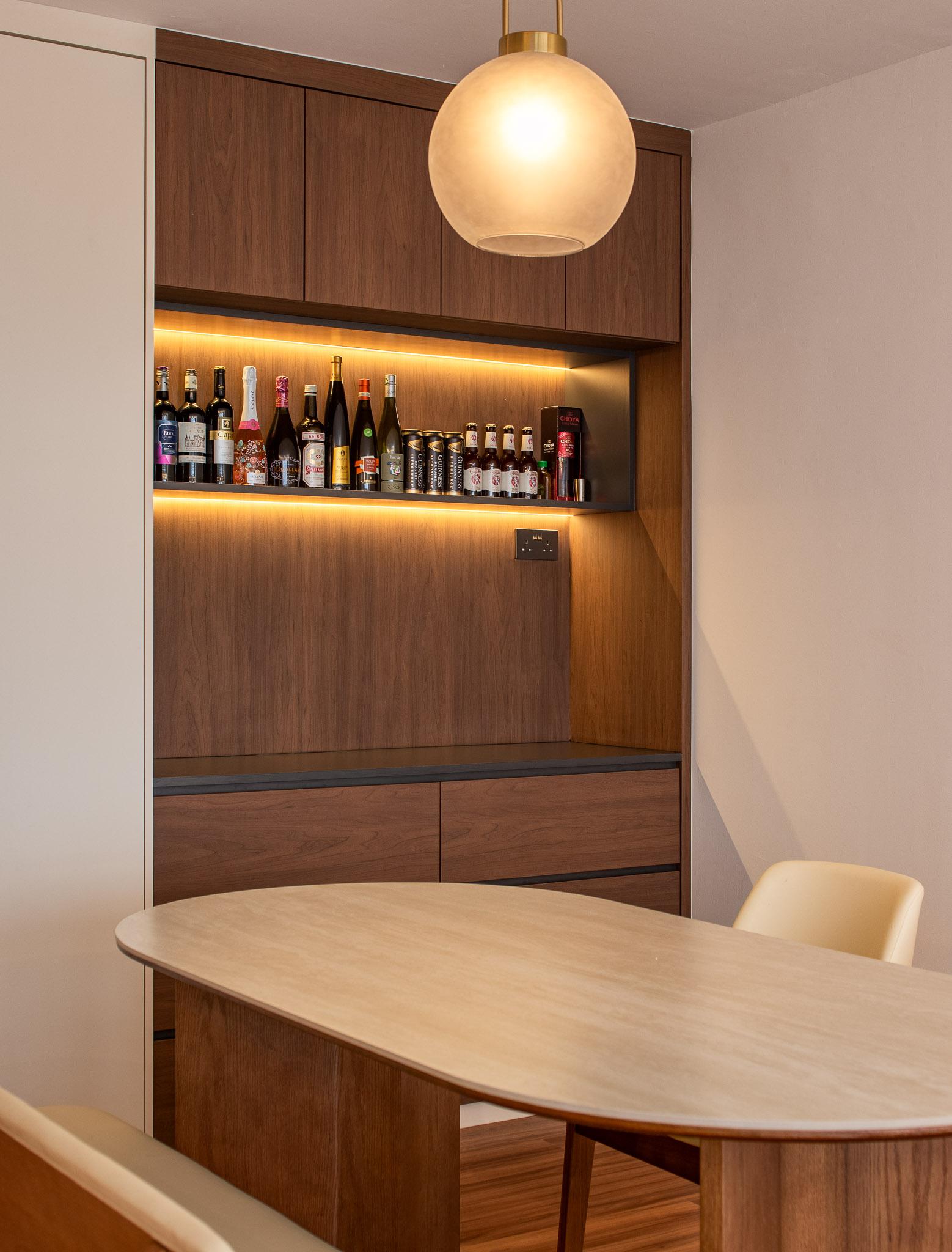 Scandinavian Dining Room with Drop Light and Cove Lighting