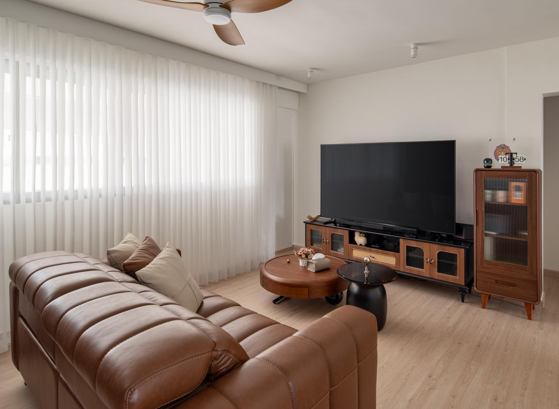 Country Living Room with Vinyl Flooring and Feature Wall