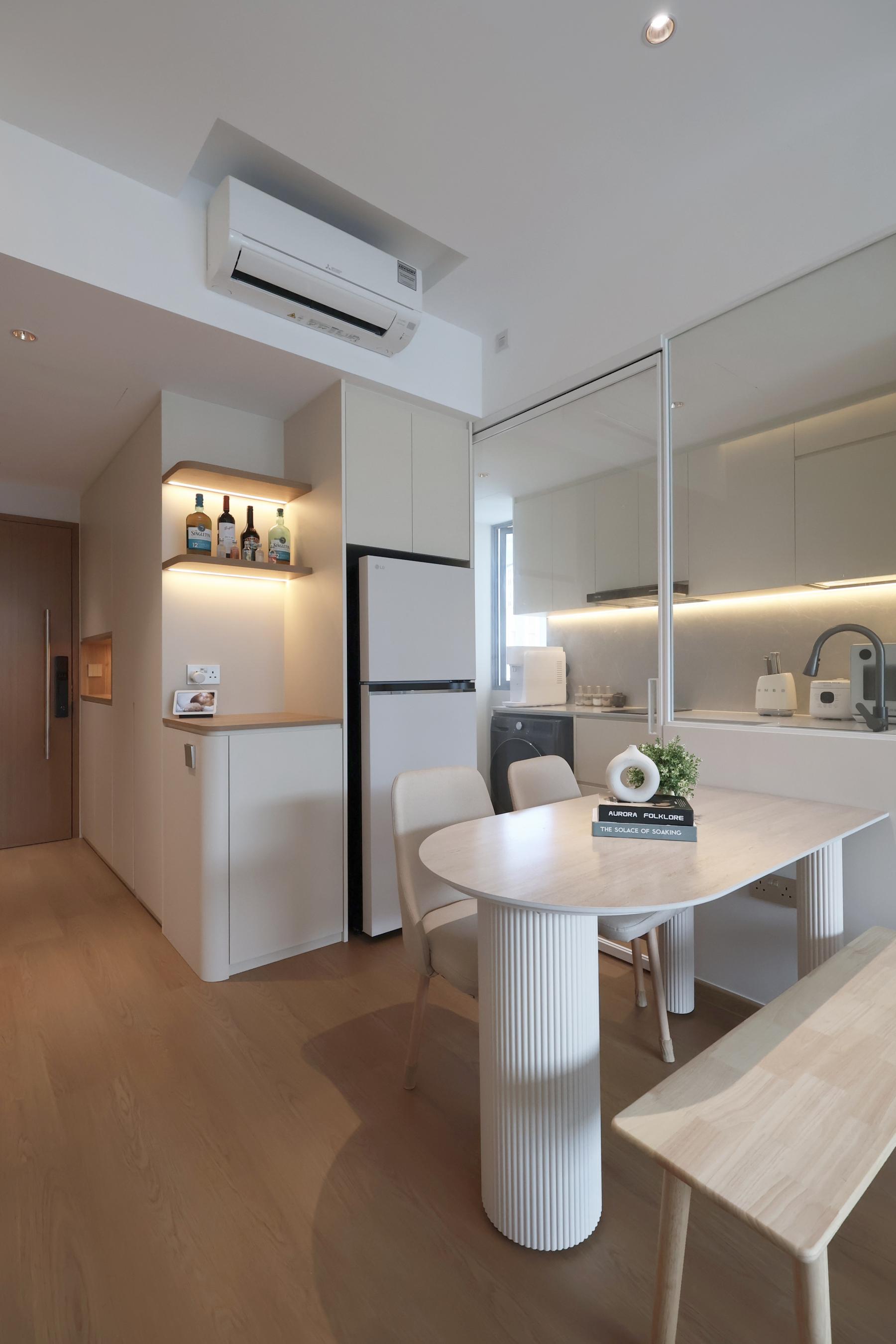 Minimalist Dining Room with Ceiling Light and Dining Chairs