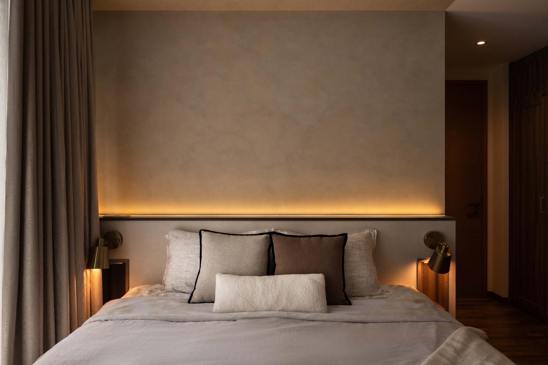 Contemporary Bedroom with Feature Wall and Curtain