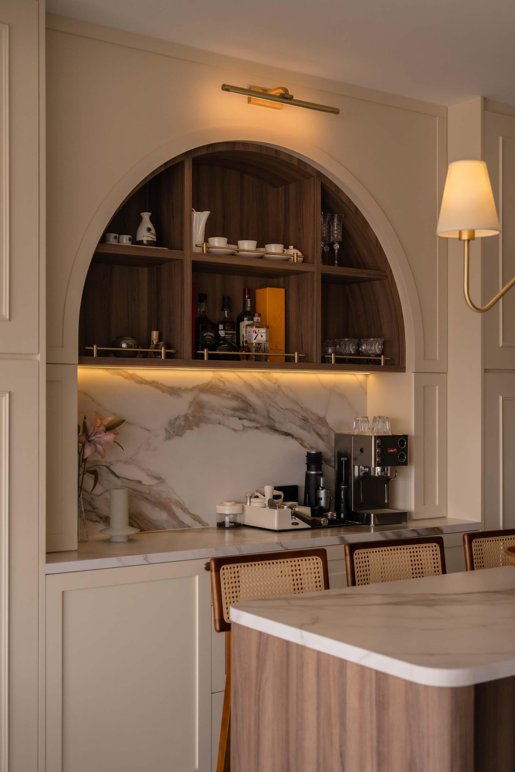 Contemporary Pantry with Kitchen Island and Breakfast Counter