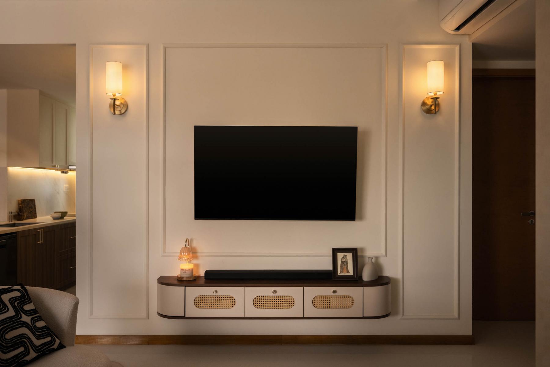 Contemporary Living Room with TV Console and Feature Wall