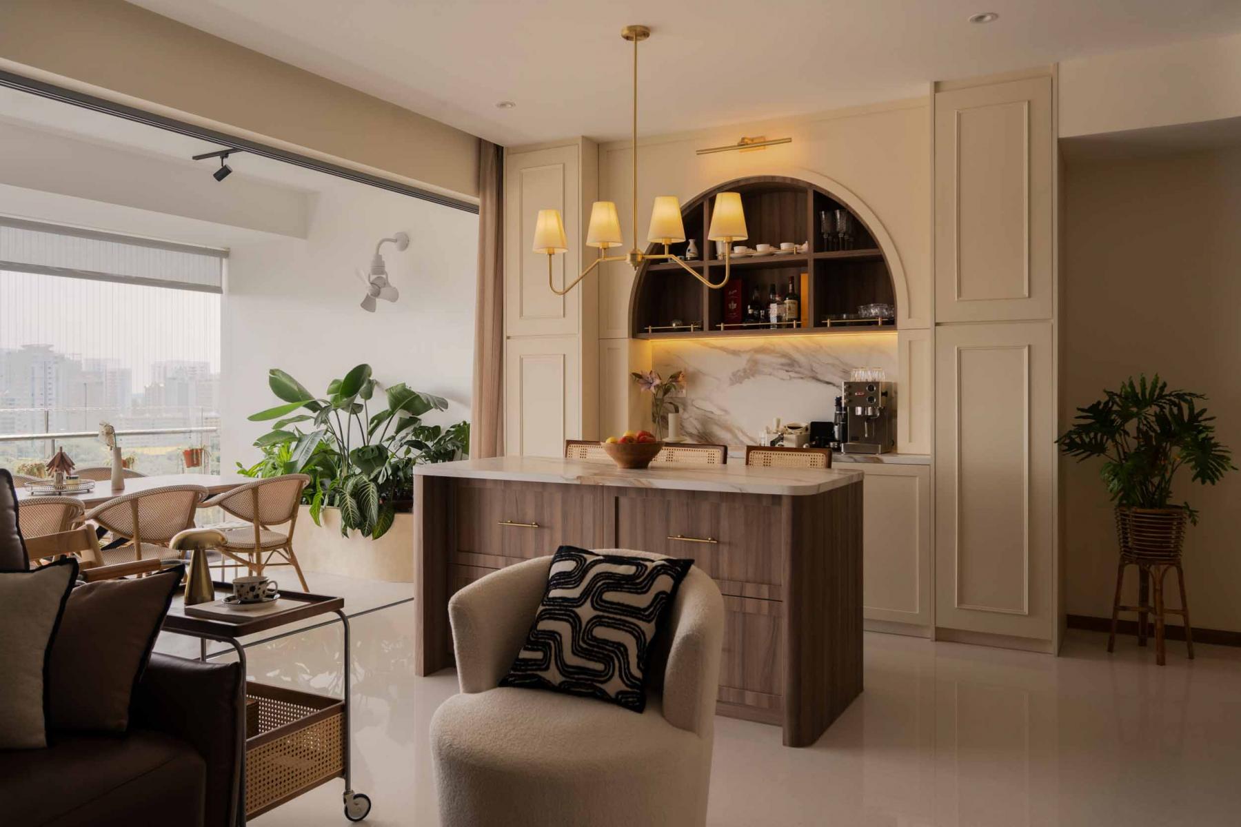 Contemporary Pantry with Kitchen Island and Breakfast Counter