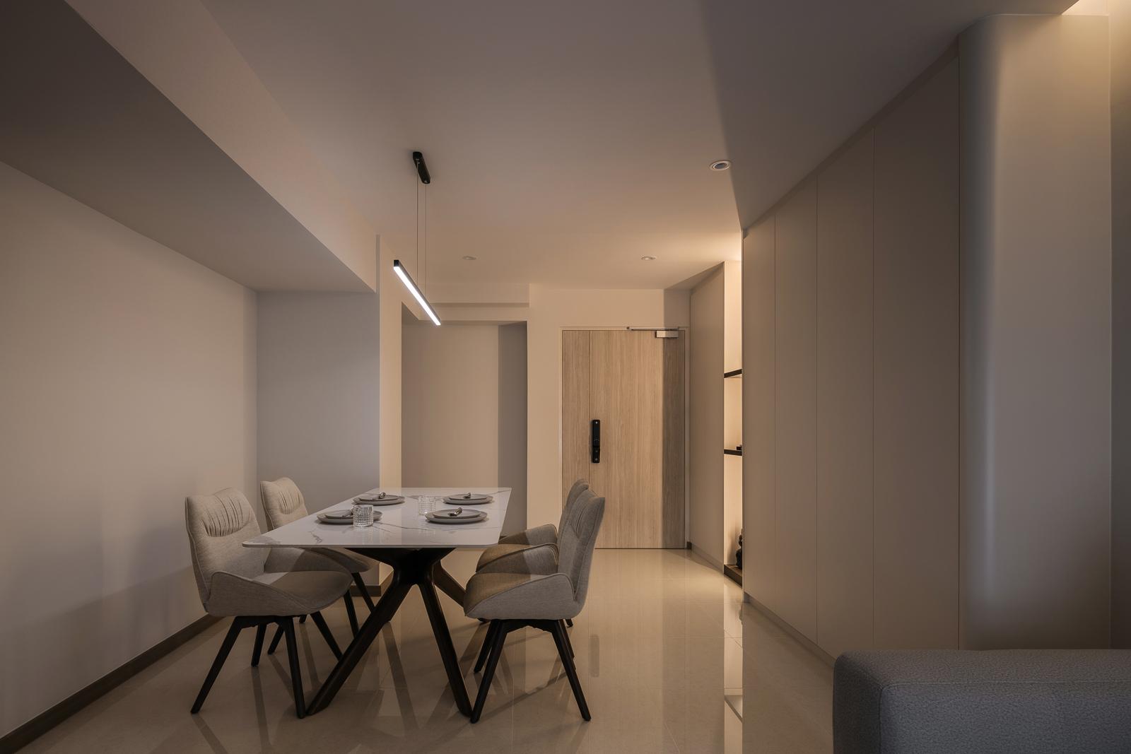 Contemporary Dining Room with Cove Lighting and Dining Table