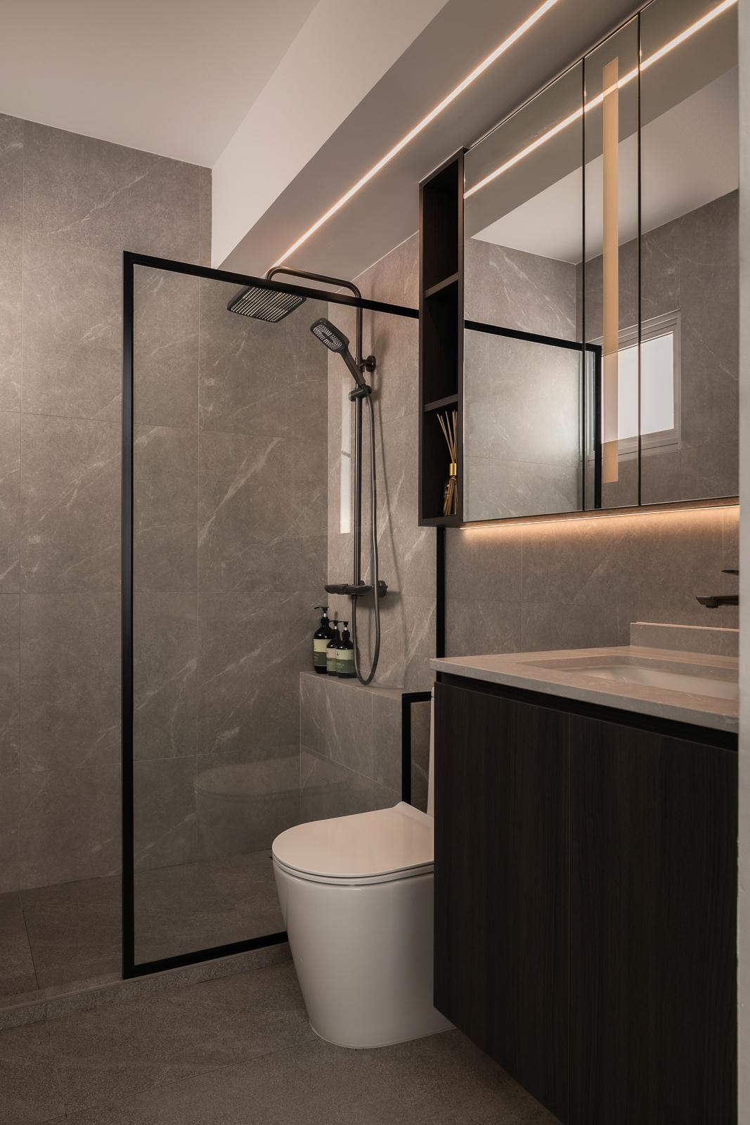 Contemporary Bathroom with Countertop and Homogeneous Tiles