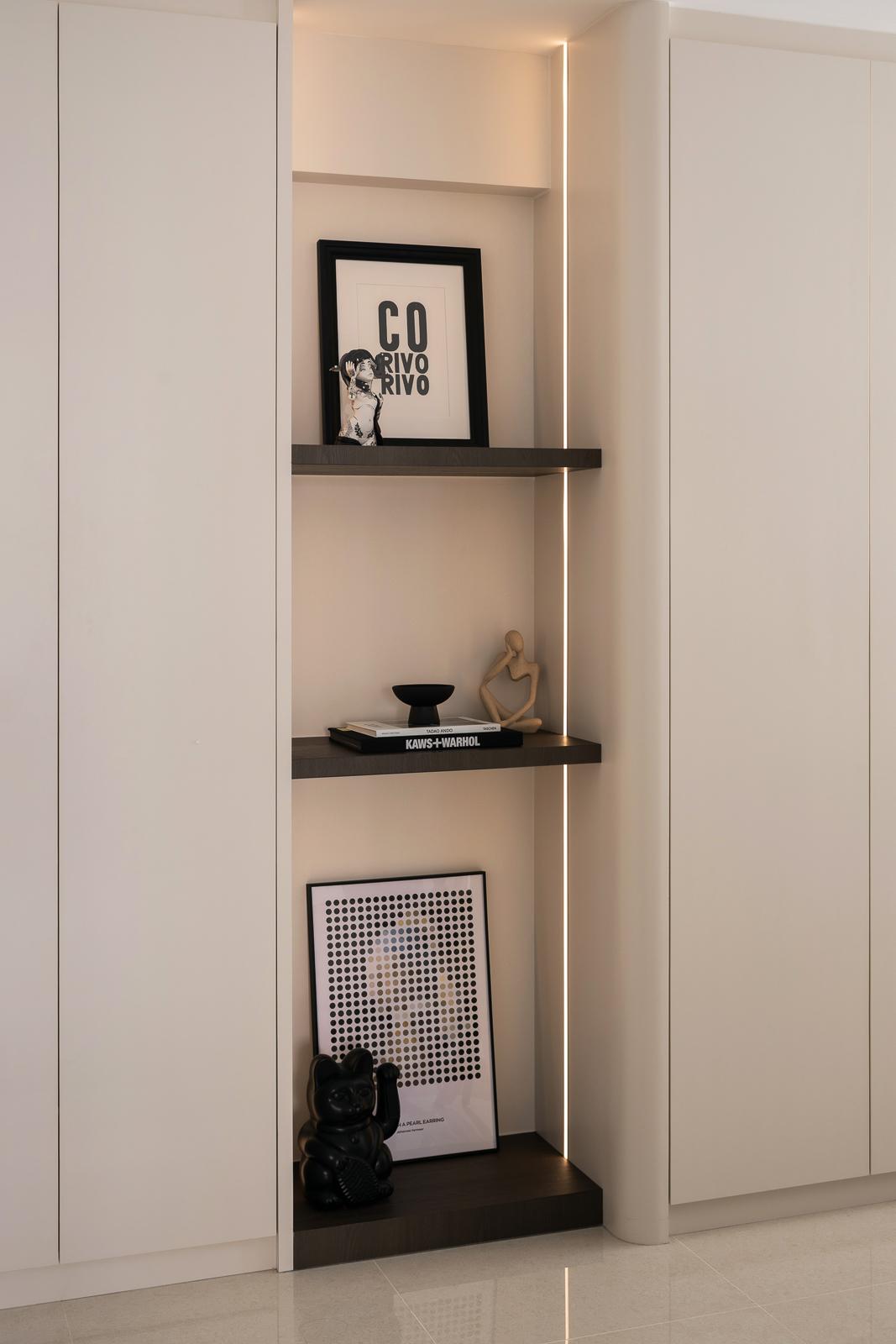 Contemporary Living Room with Homogeneous Tiles and Storage Cabinets