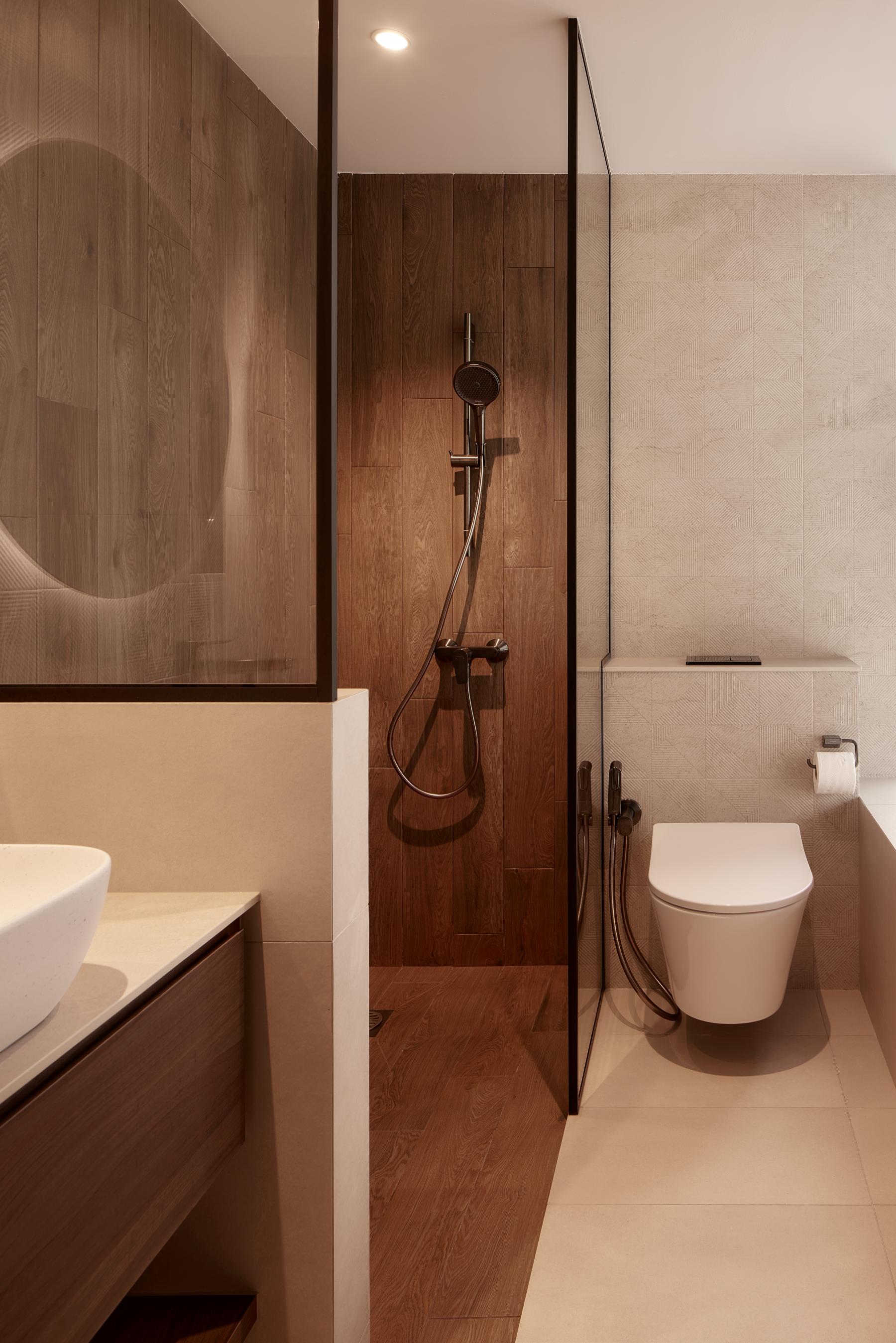 Asian Bathroom with Countertop and Mirror