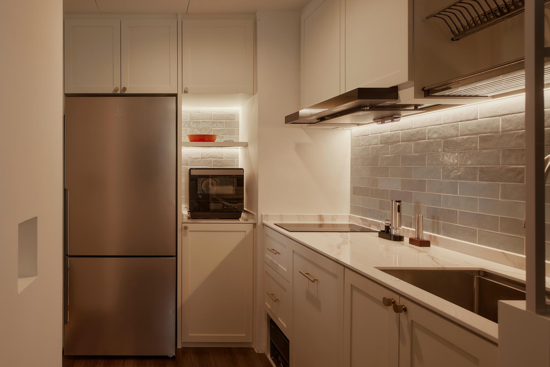 Asian Kitchen with Countertop and Open Kitchen