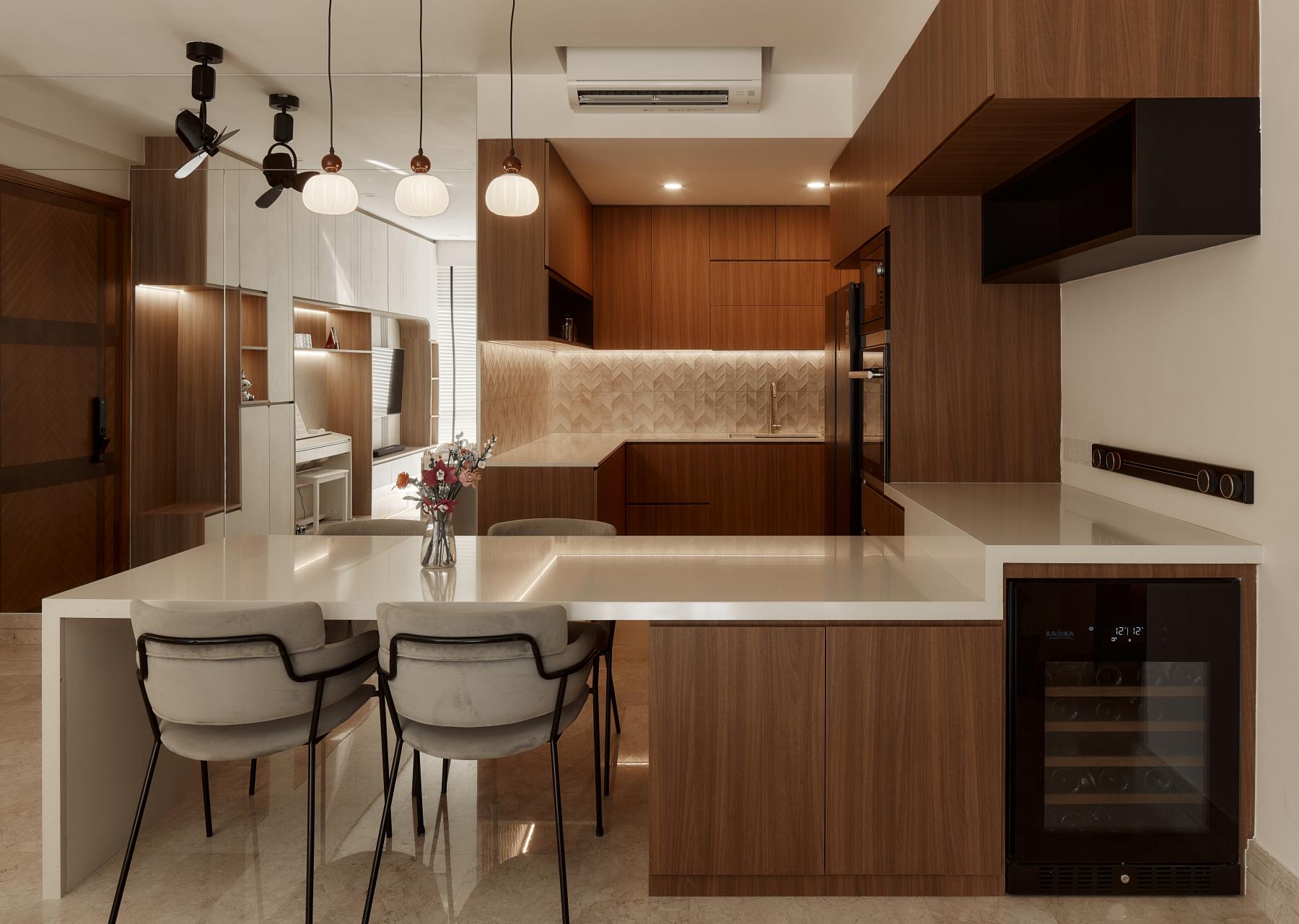 Asian Dining Room with Ceiling Light and Dining Table