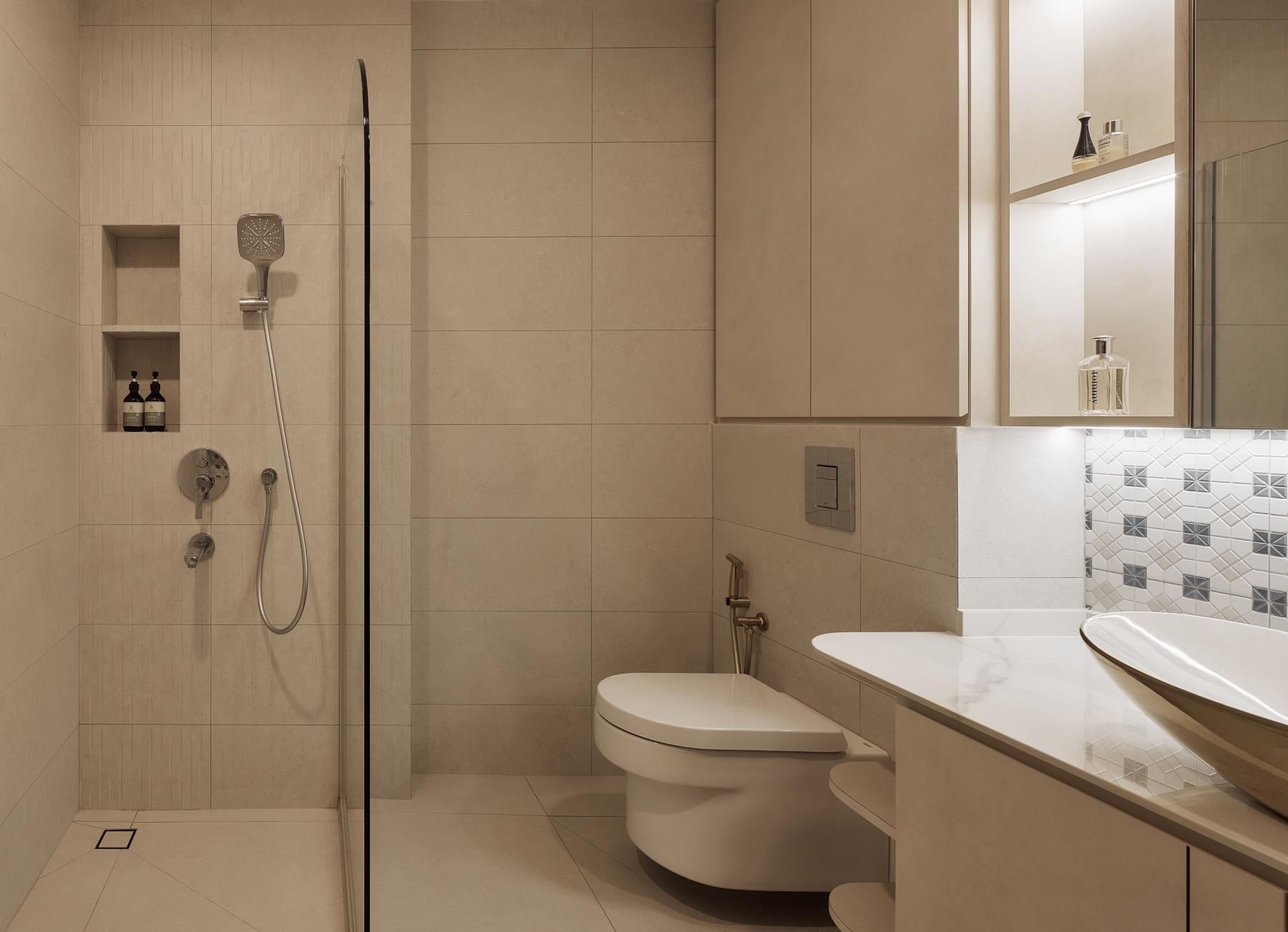 Asian Bathroom with Mirror and Shower Screen