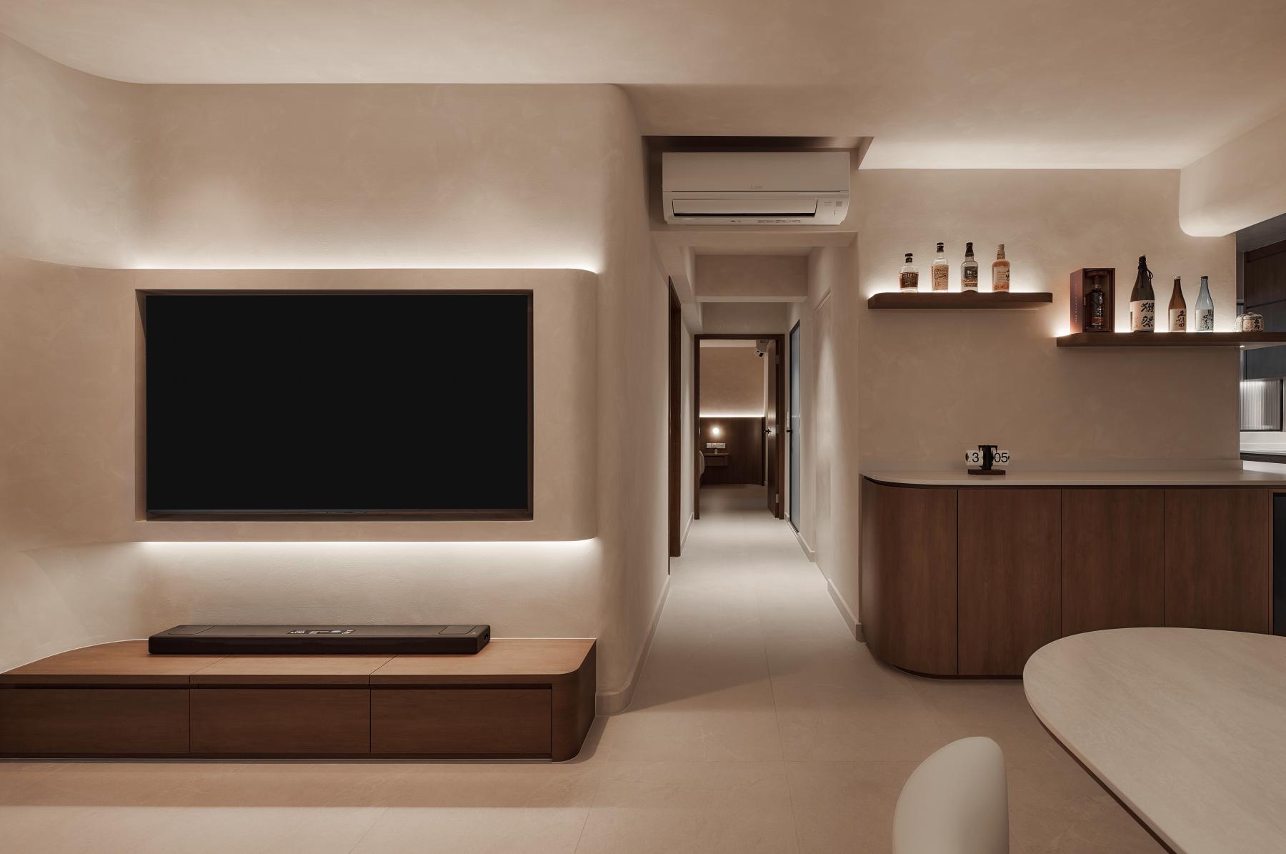 Scandinavian Living Room with Storage Cabinets and Display Cabinets