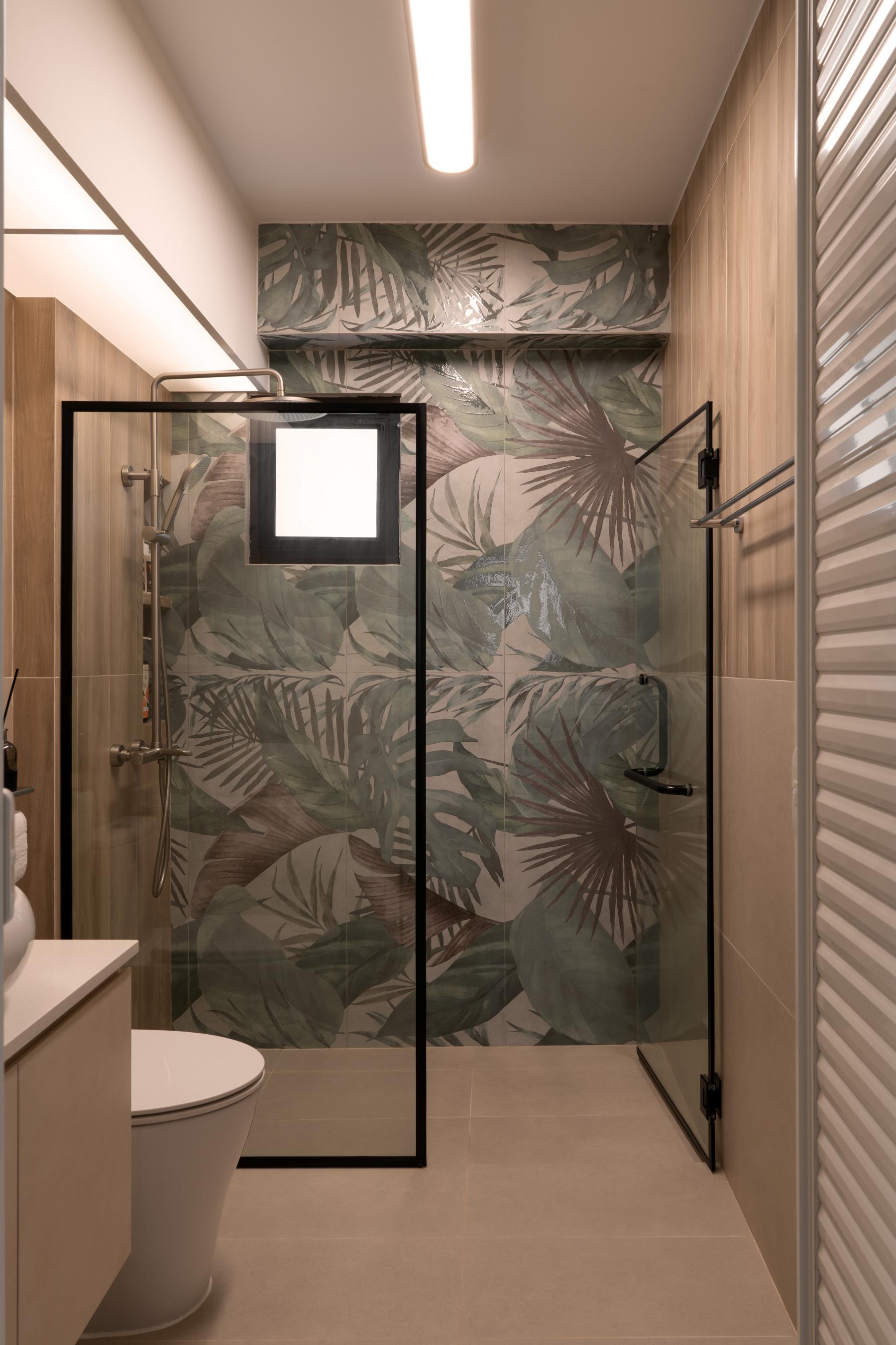 Asian Bathroom with Mirror and Bathroom Storage