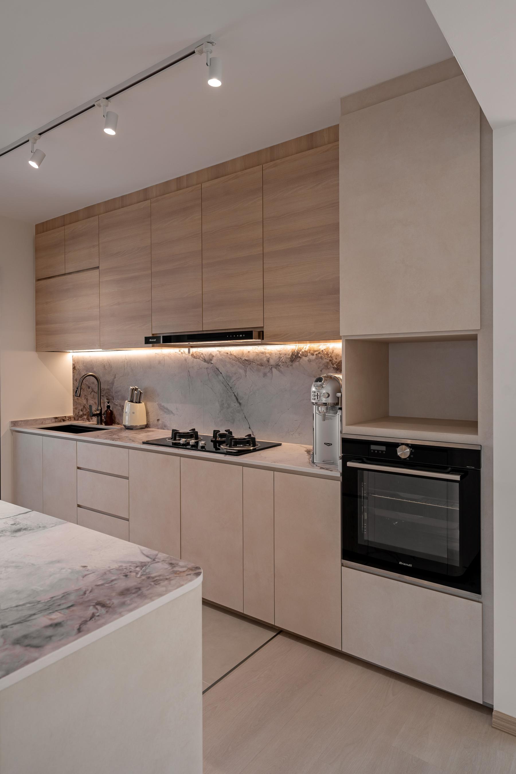 Asian Kitchen with Countertop and Kitchen Island