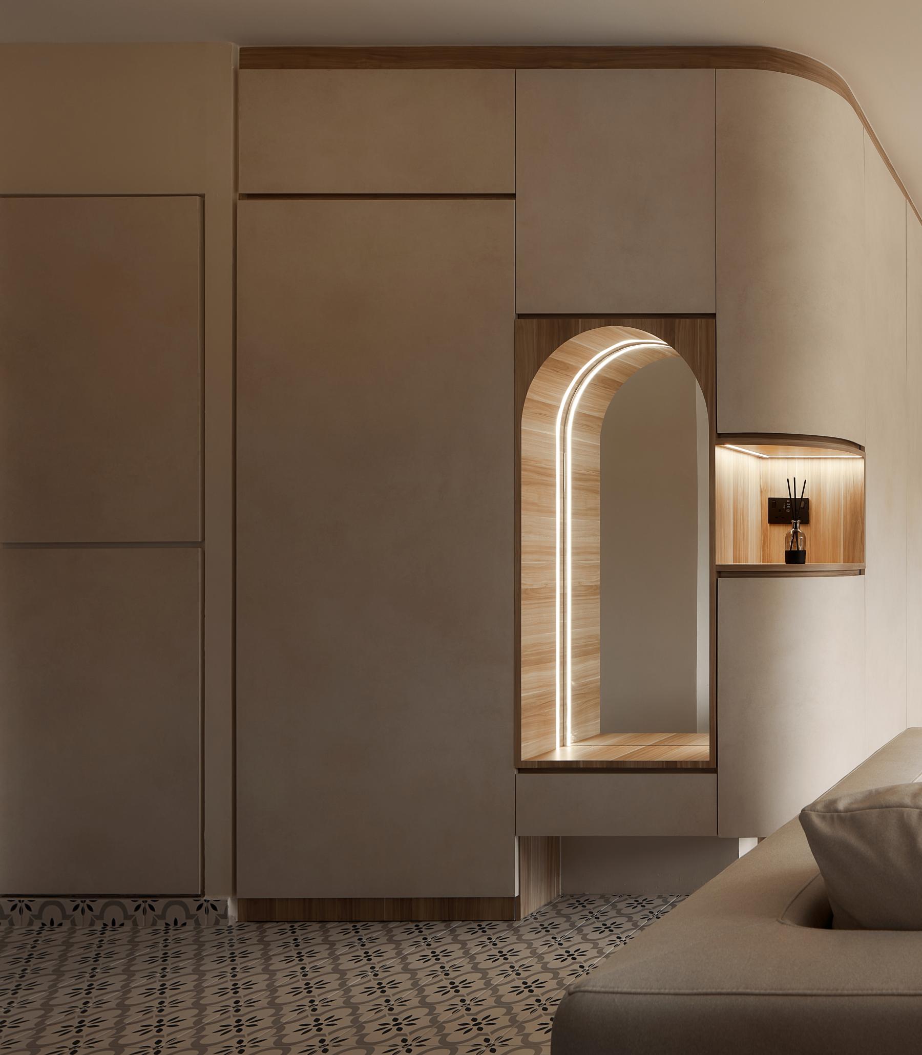 Modern Entryway with Mirror and Seating Bench