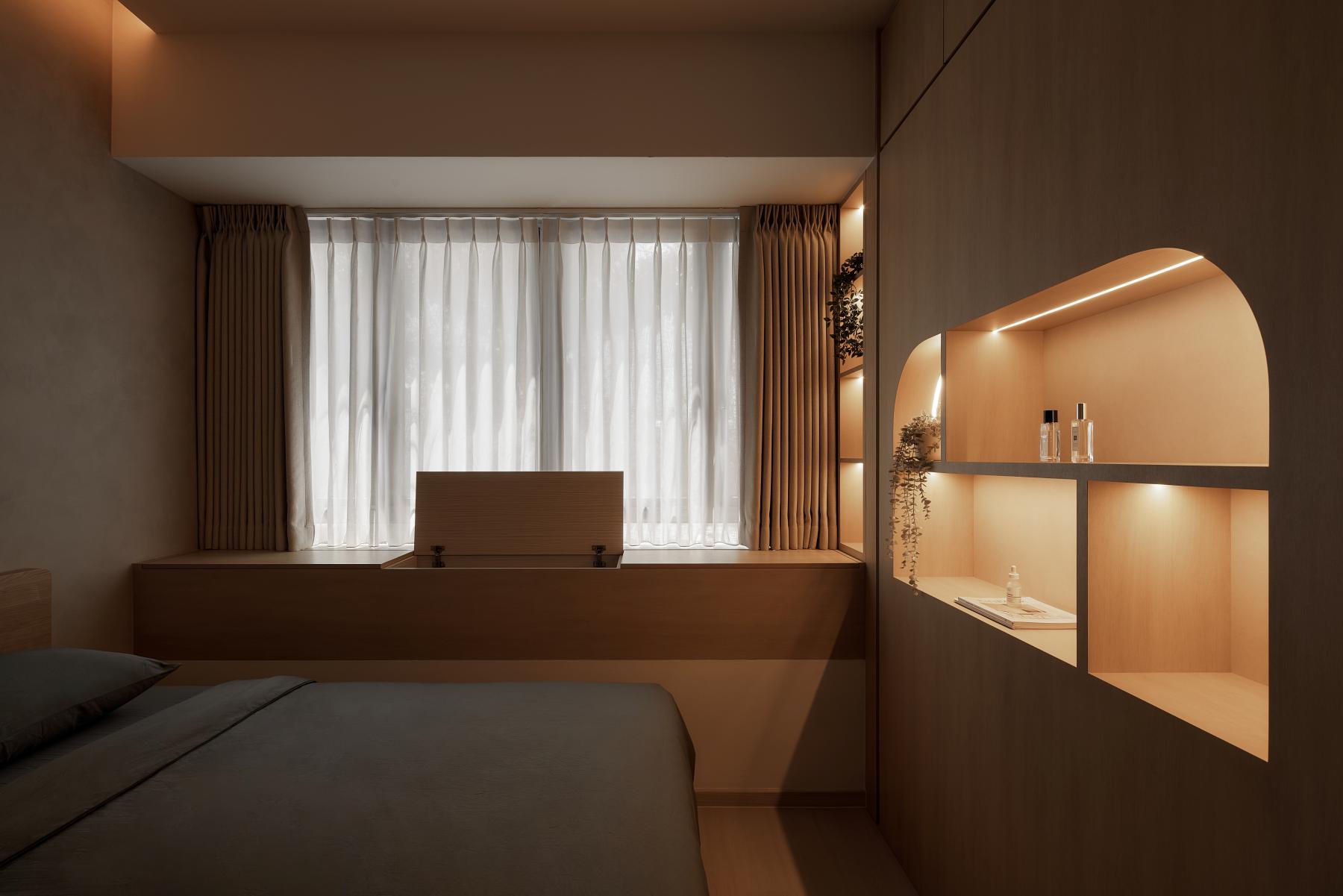 Asian Bedroom with Wardrobe and Display Cabinets
