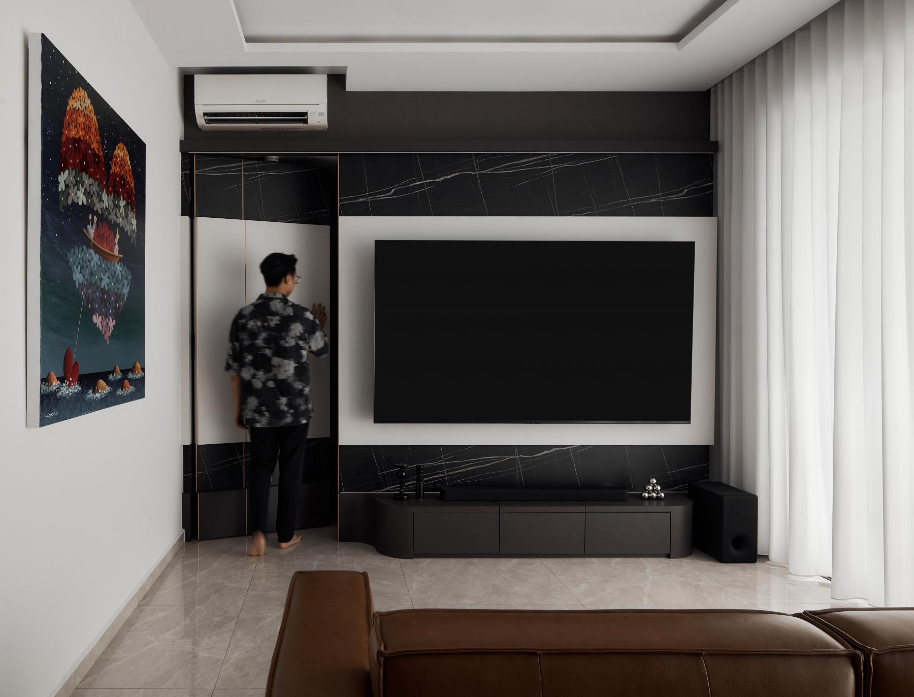 Modern Living Room with Marble Floor and TV Console