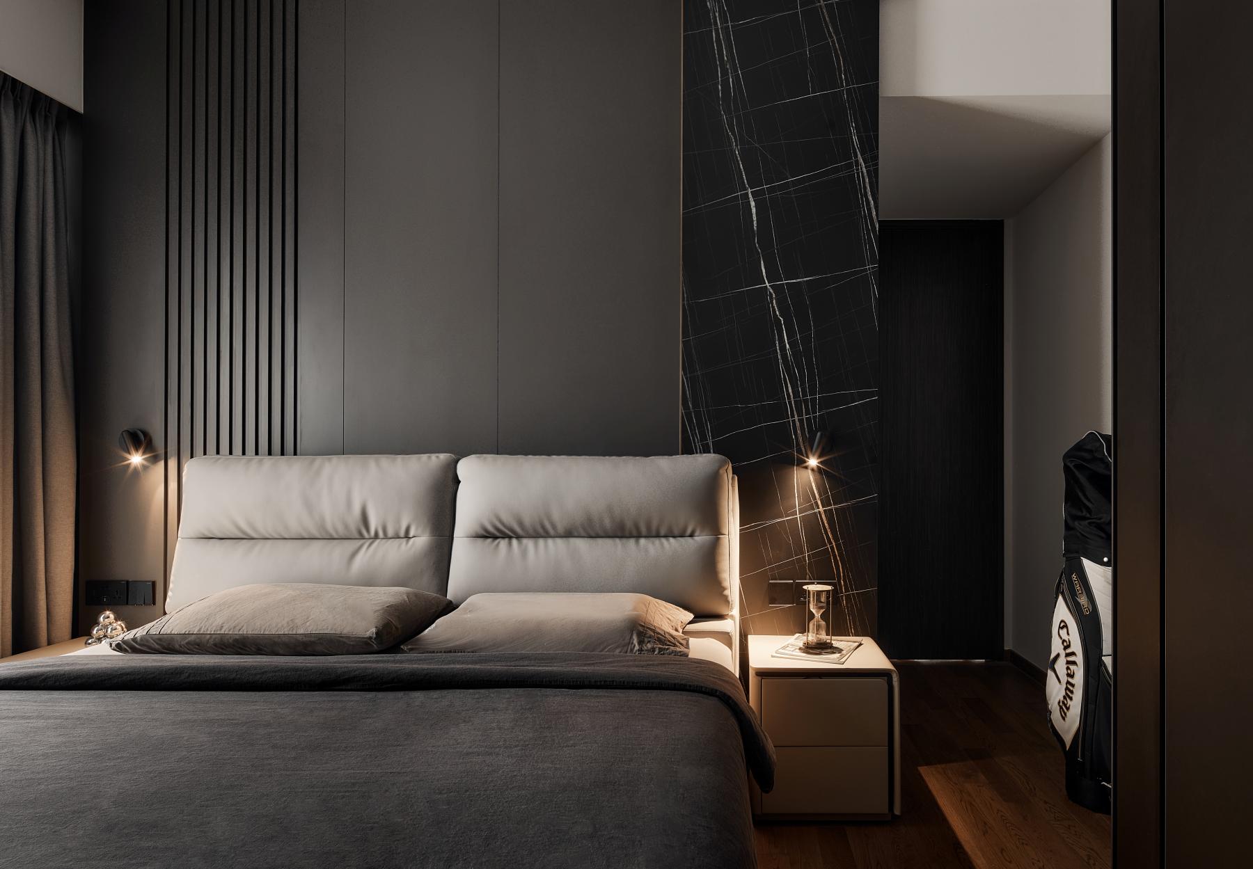 Modern Bedroom with Wood Flooring and Wardrobe
