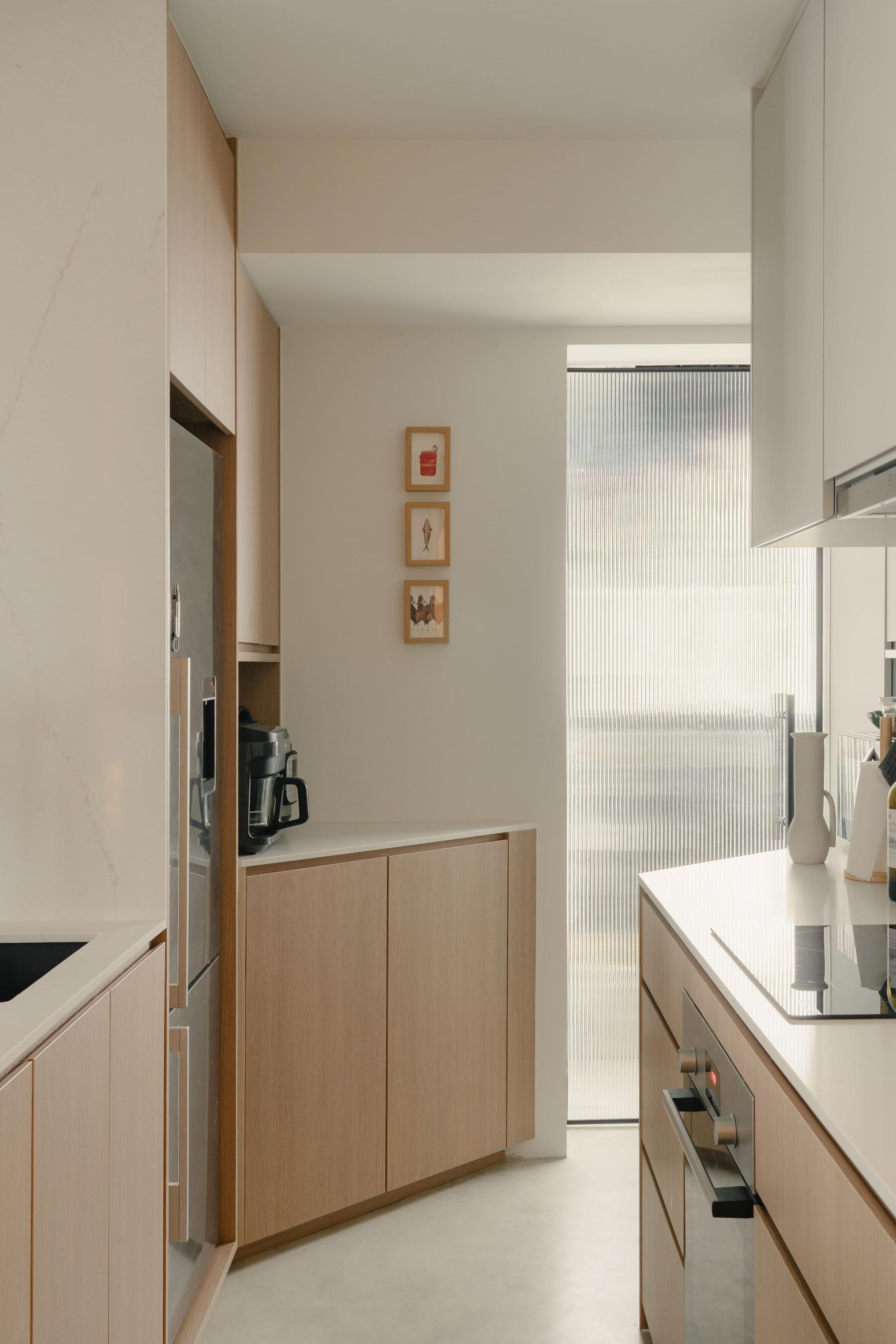 Modern Kitchen with Countertop and Cement Floor