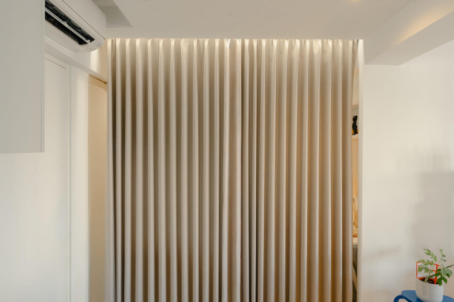Modern Study with Cove Lighting and Curtain