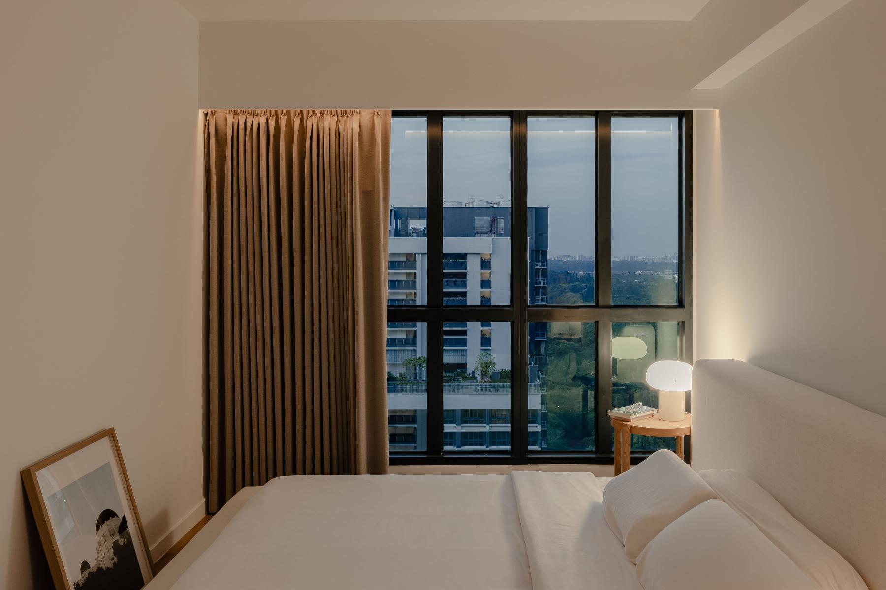 Modern Bedroom with Cove Lighting and Curtain
