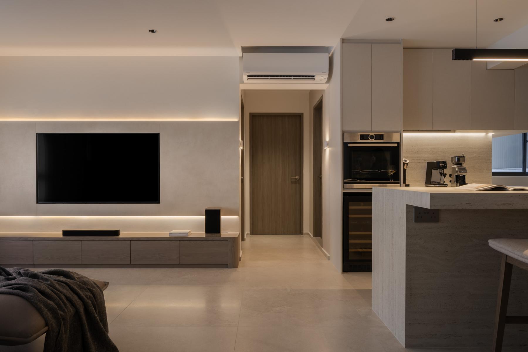 Contemporary Living Room with TV Console and Feature Wall