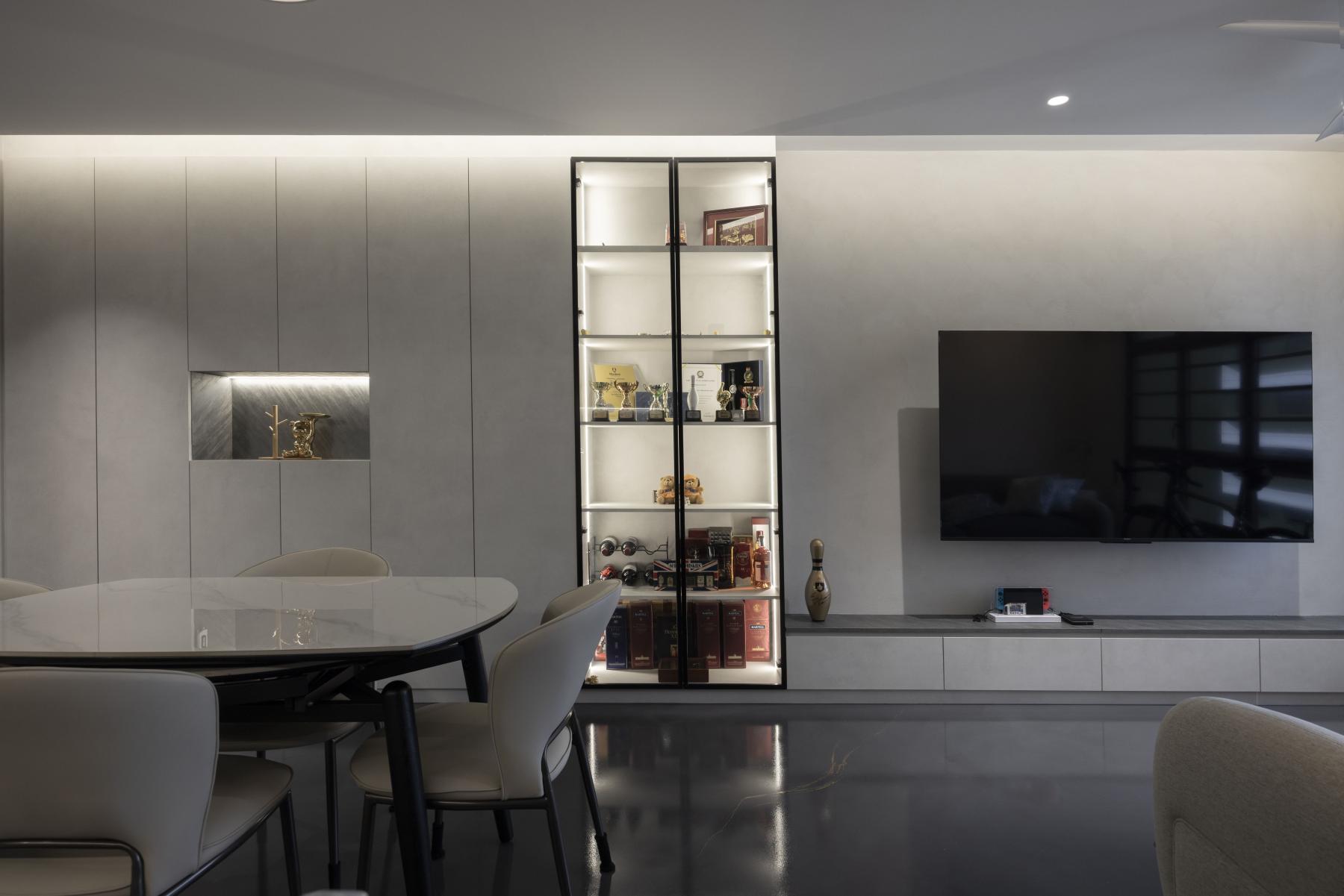 Minimalist Living Room with TV Console and Feature Wall