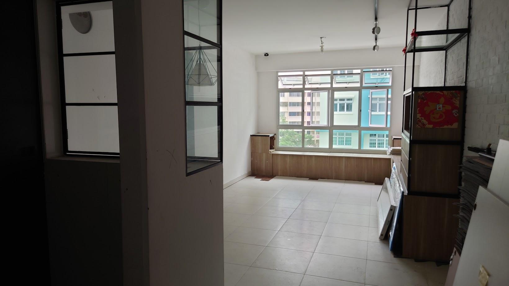 Asian Living Room with Homogeneous Tiles and Wood Flooring