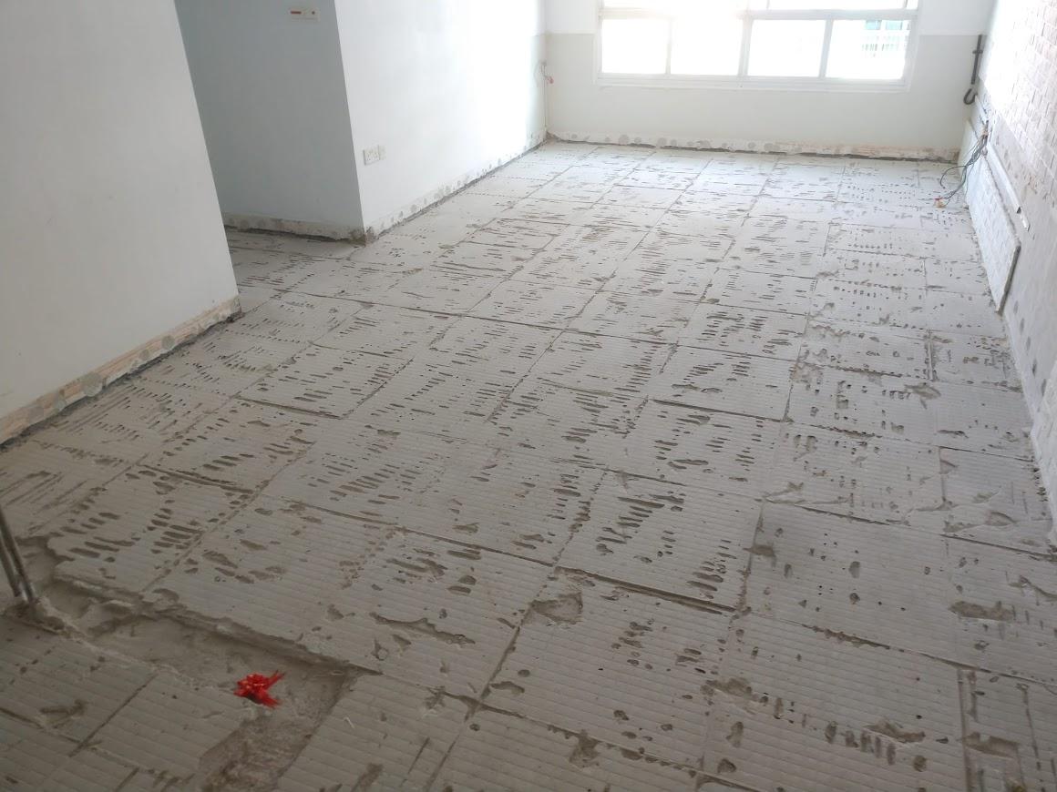 Asian Living Room with Vinyl Flooring and Homogeneous Tiles