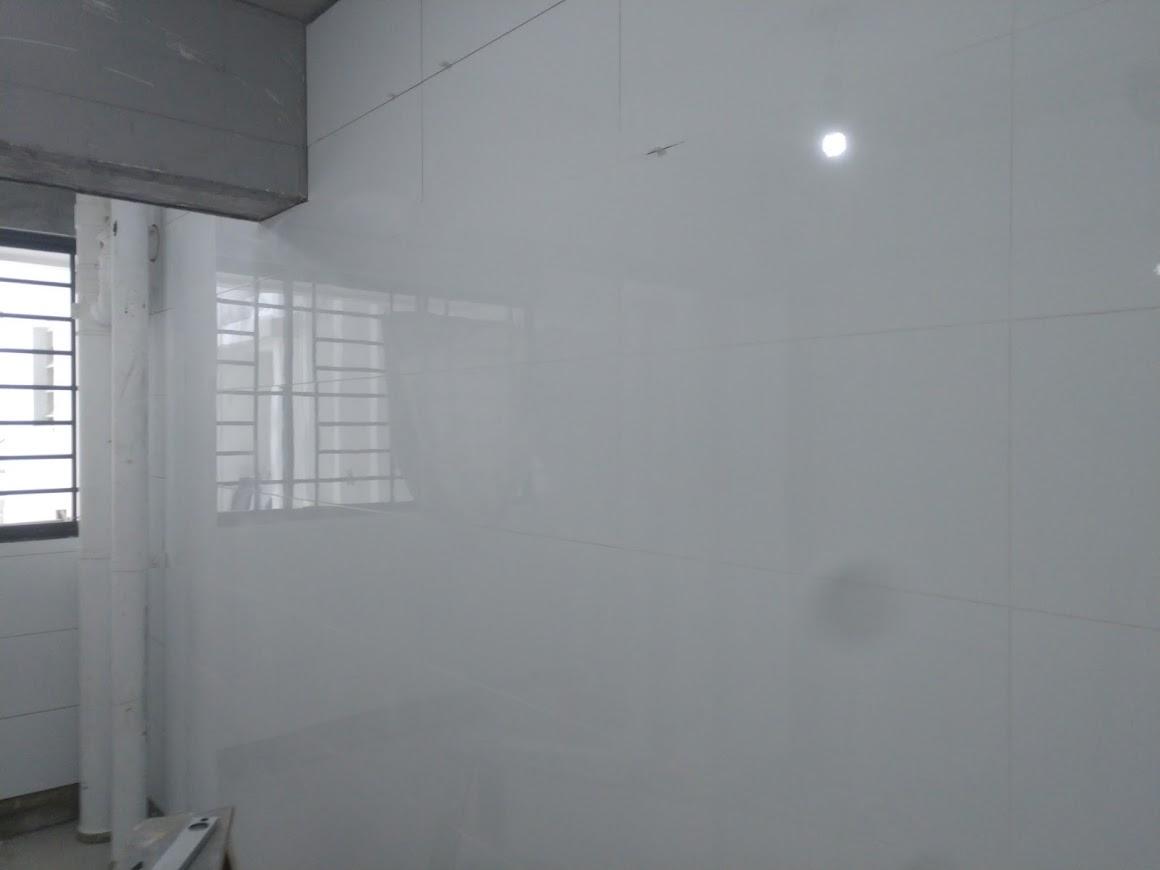 Asian Kitchen with Vinyl Flooring and Homogeneous Tiles