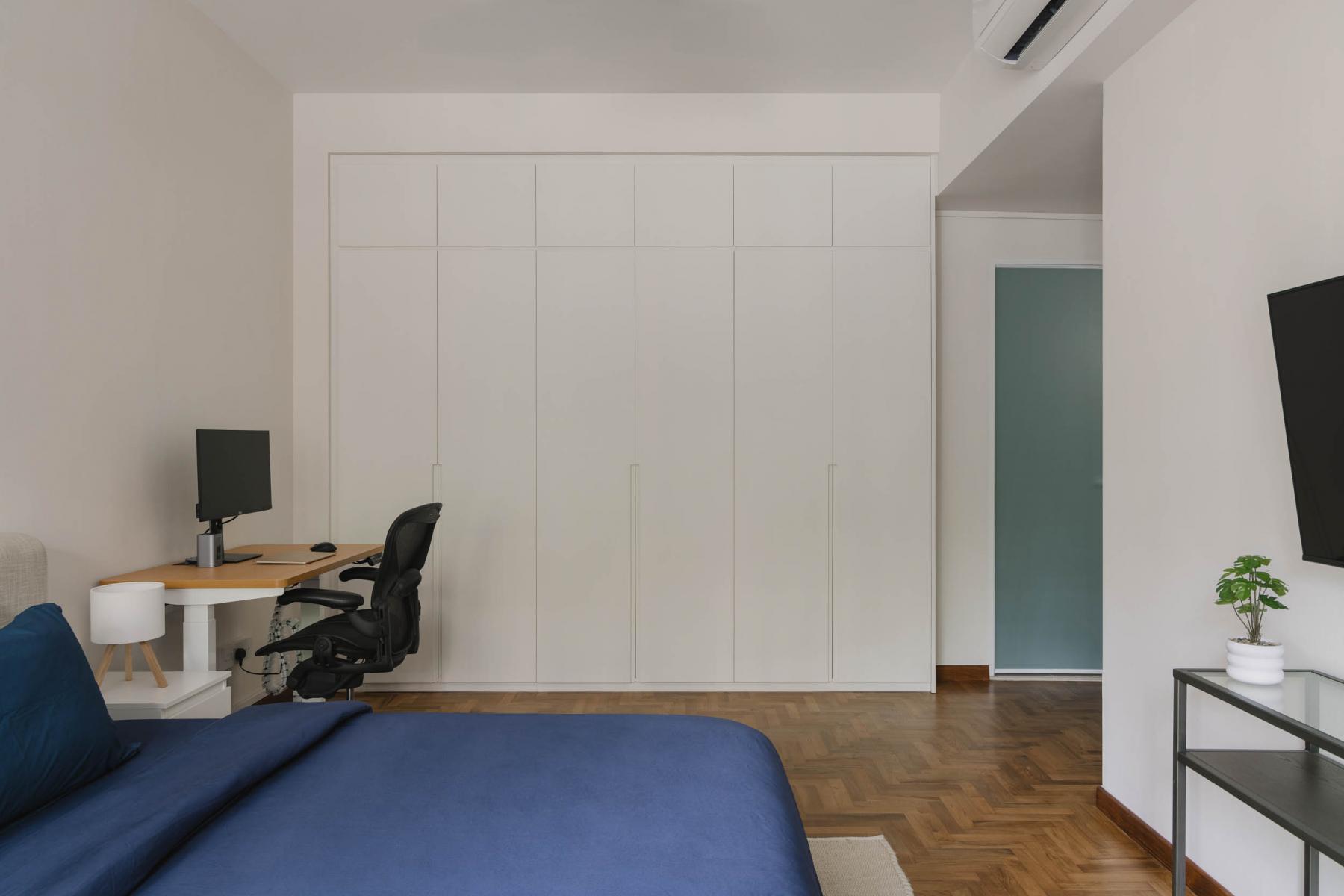 Country Bedroom with Parquet Floor and Wood Flooring