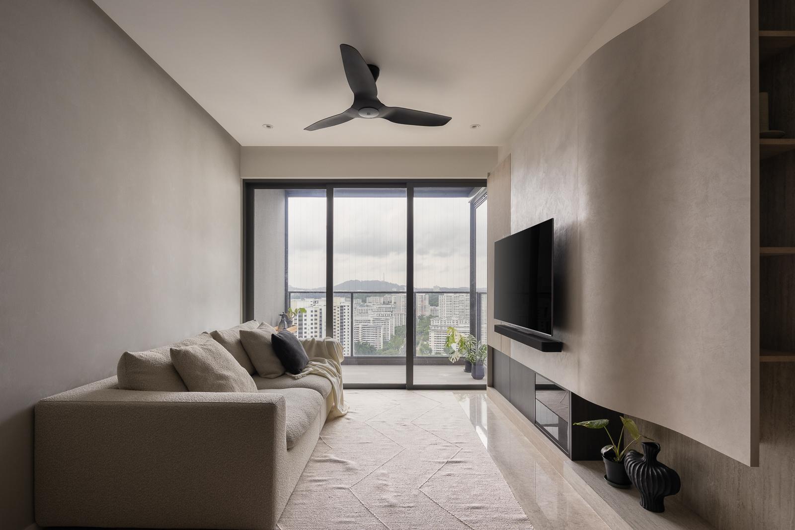 Modern Living Room with Marble Floor and TV Console