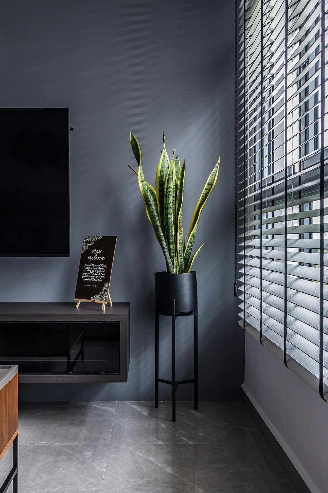 Industrial Living Room with Homogeneous Tiles and TV Console