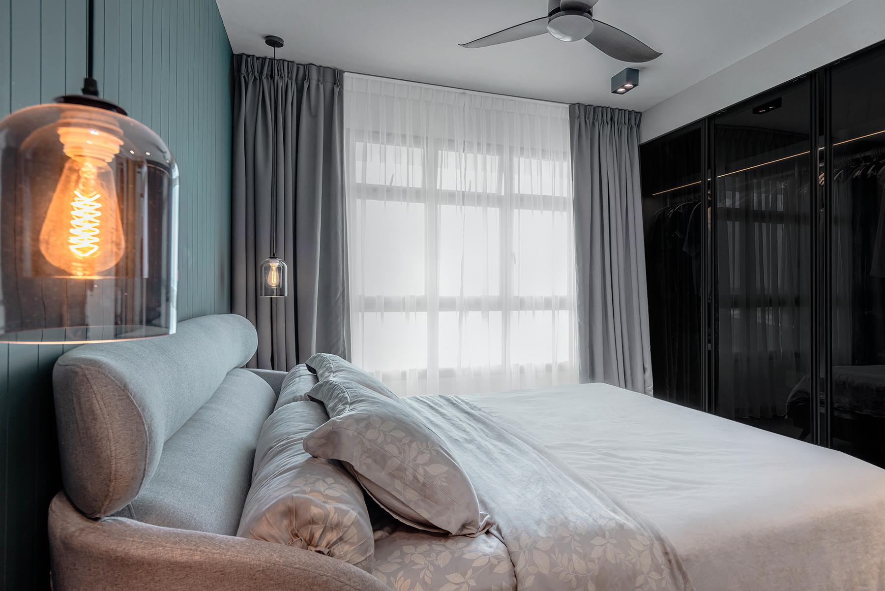 Country Bedroom with Feature Wall and Glass Door