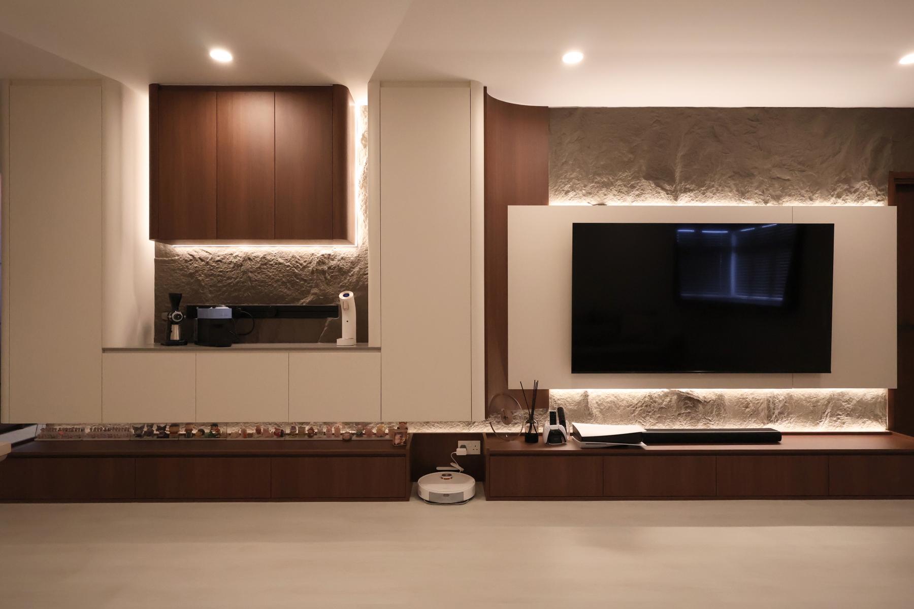 Modern Living Room with TV Console and Feature Wall
