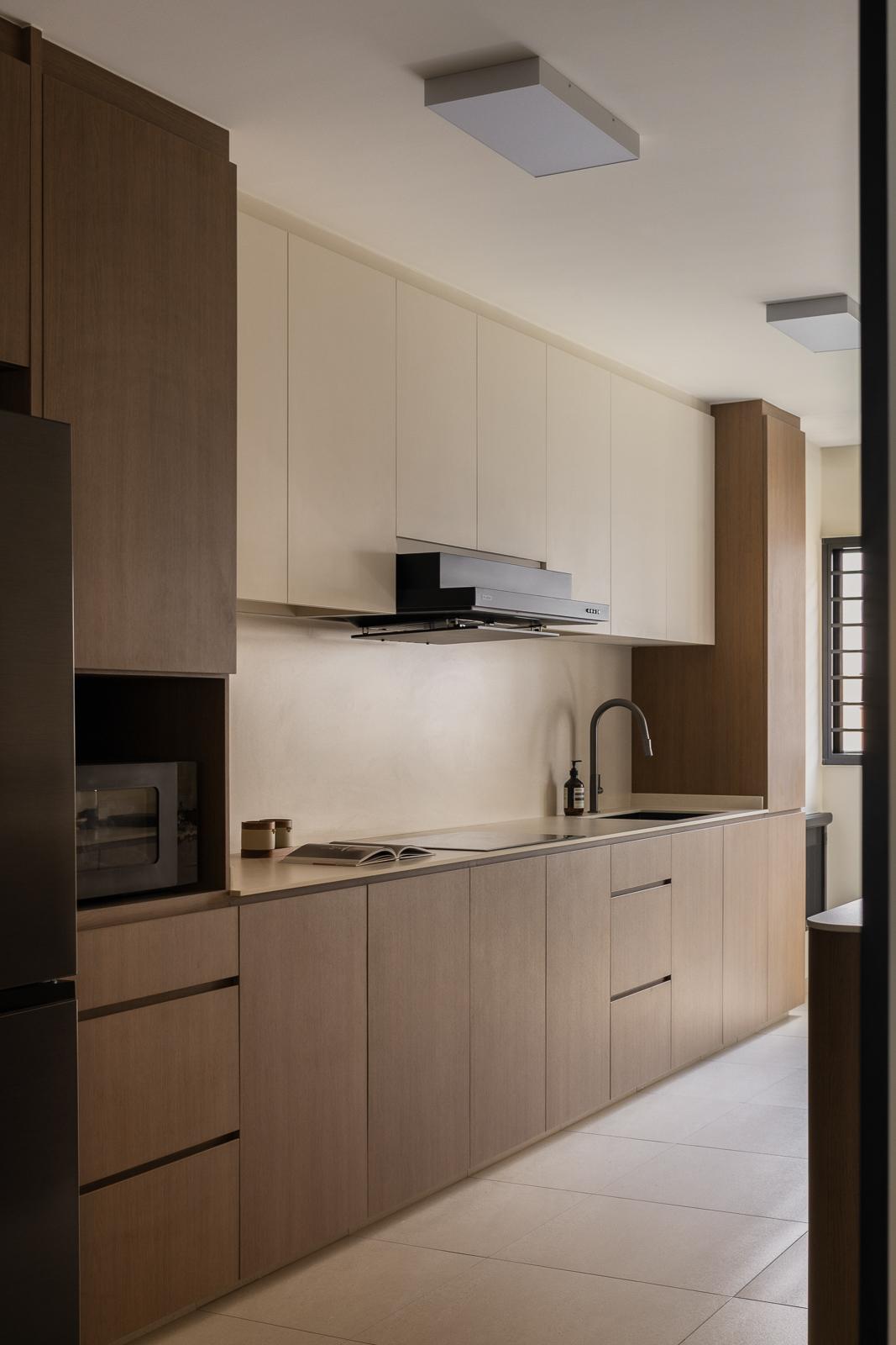 Asian Kitchen with Countertop and Homogeneous Tiles