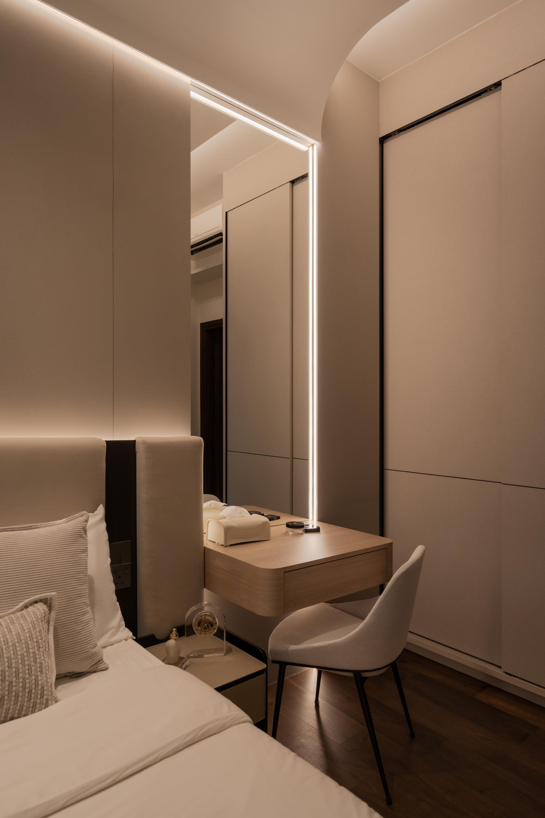 Modern Bedroom with Mirror and Wardrobe