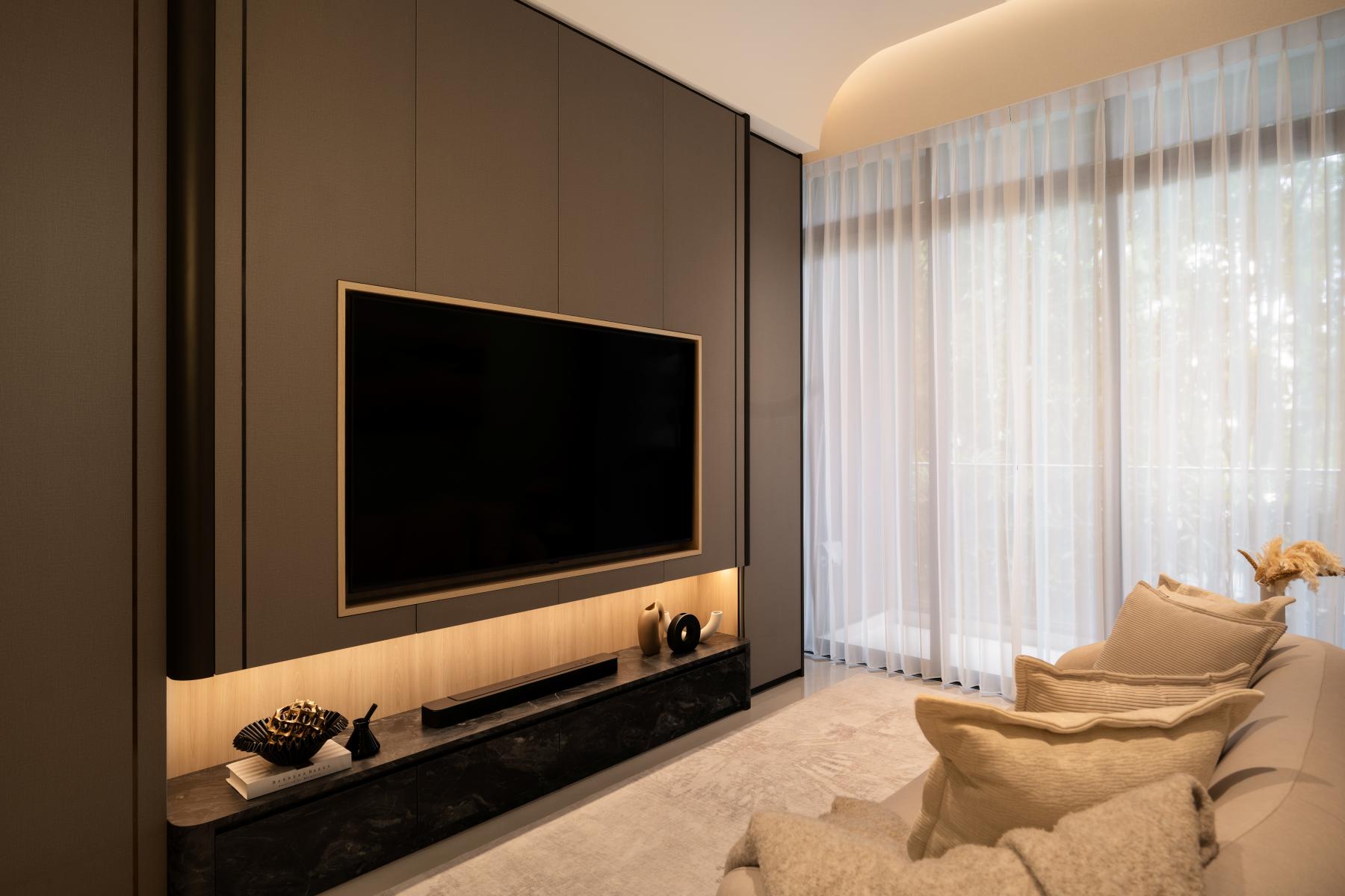 Modern Living Room with TV Console and Feature Wall