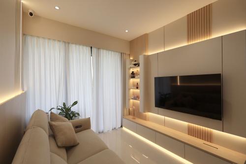 Modern Living Room at 3 Bedroom Condo @ Tengah Garden Walk