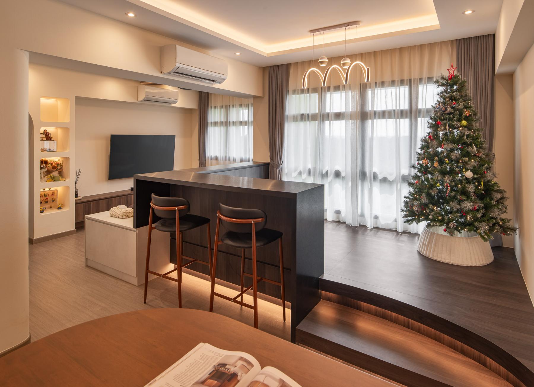 Modern Living Room with Vinyl Flooring and TV Console