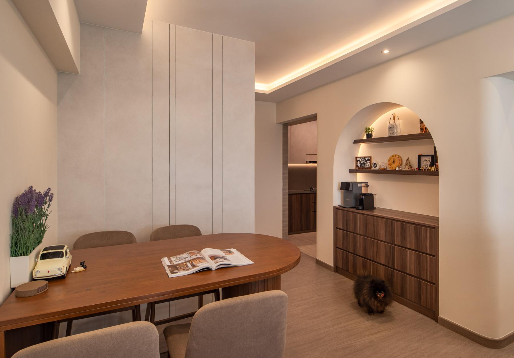 Modern Dining Room with Cove Lighting and Drop Ceiling