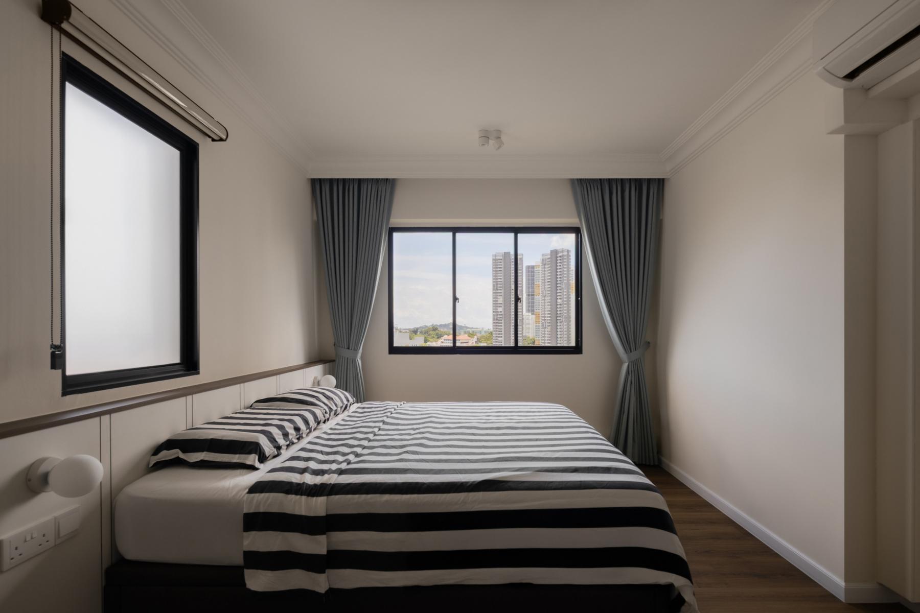 Country Bedroom with Vinyl Flooring and Wood Flooring