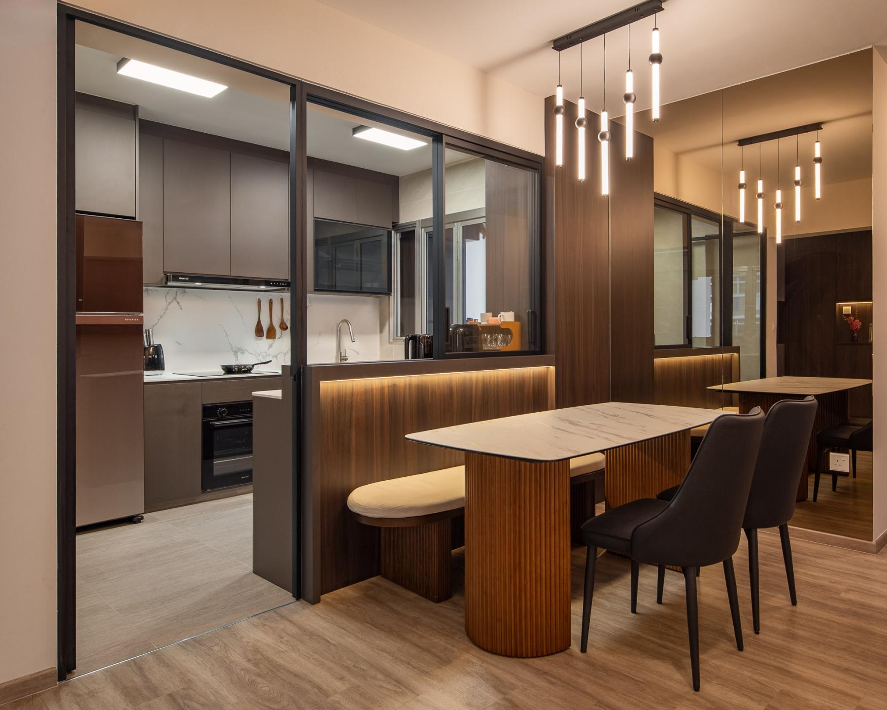 Contemporary Kitchen with Countertop and Homogeneous Tiles