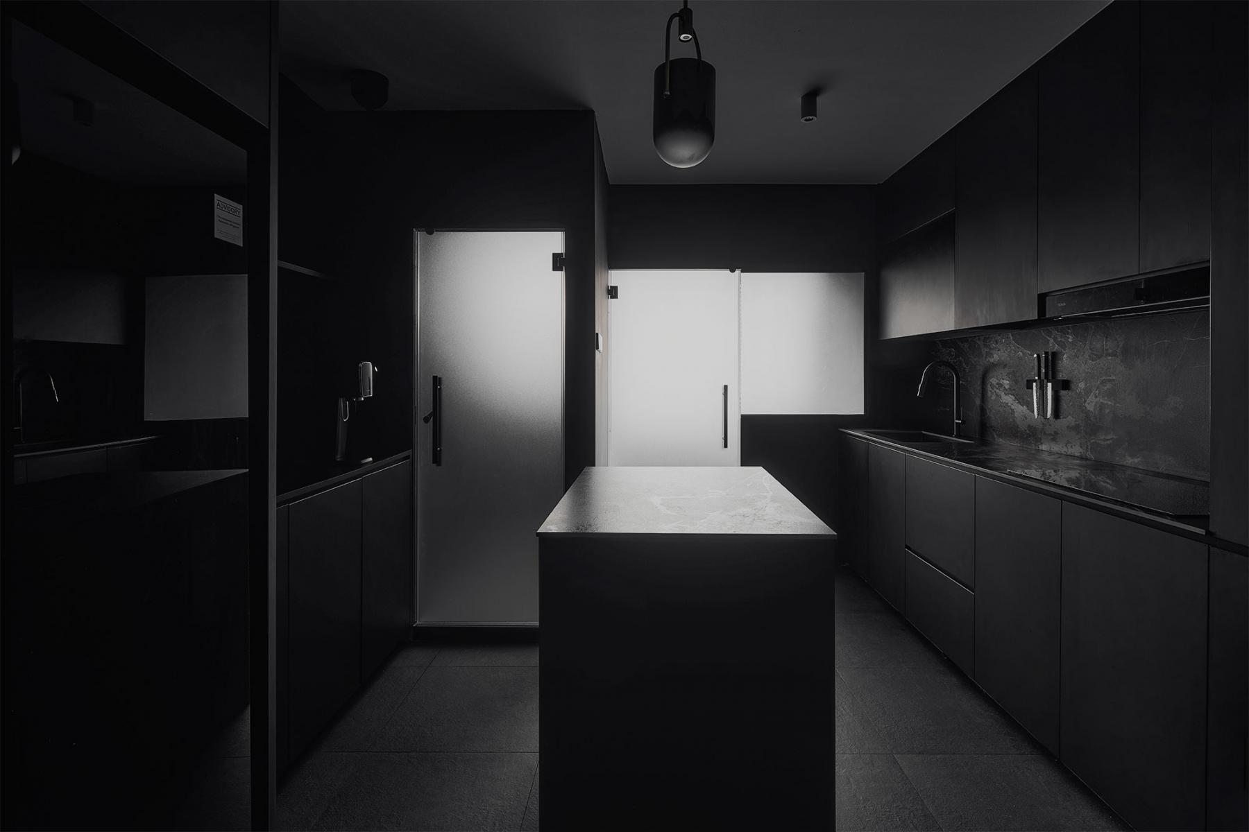 Contemporary Kitchen with Vinyl Flooring and Herringbone Tiling