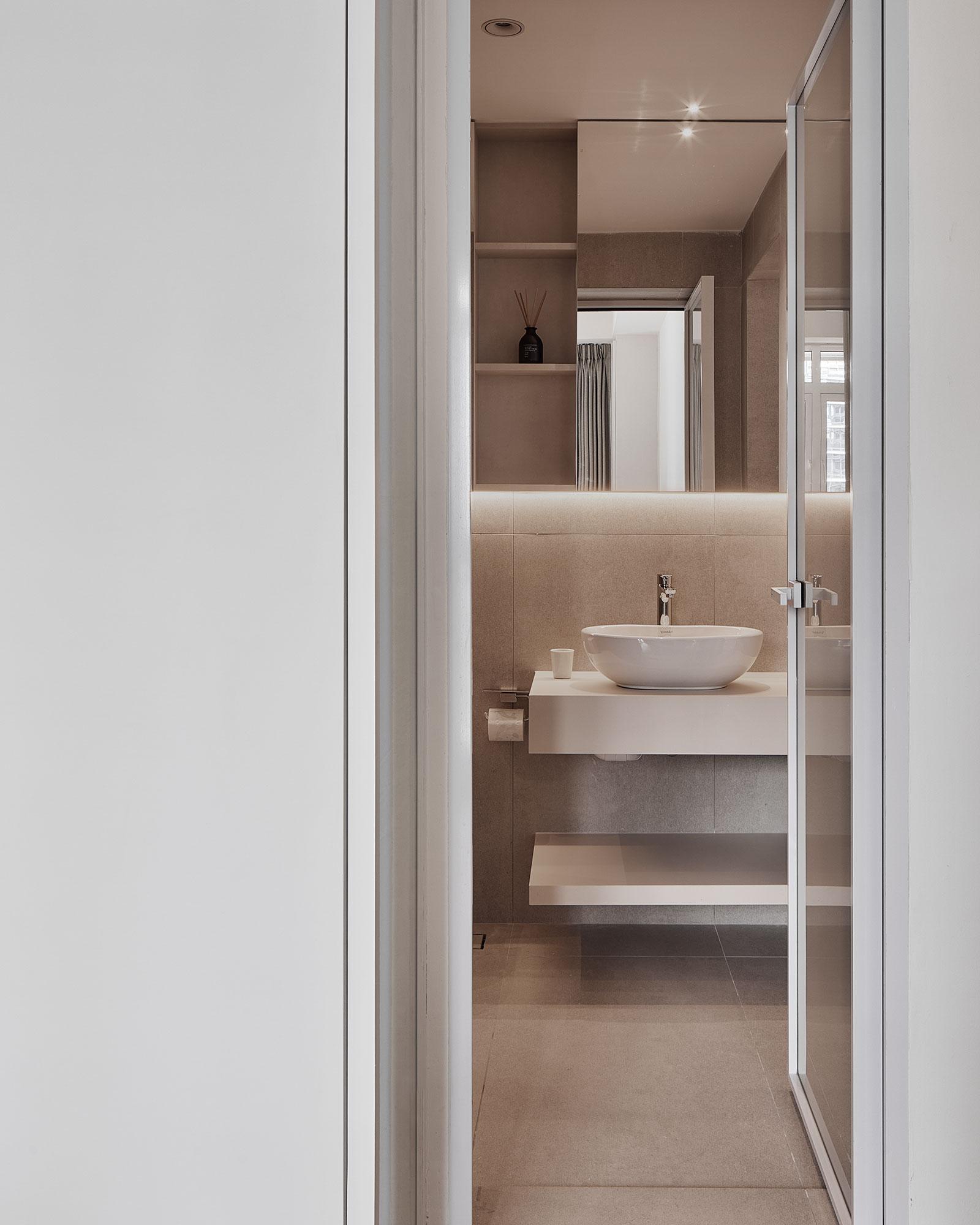 Minimalist Bathroom with Mirror and Bathroom Mirrors